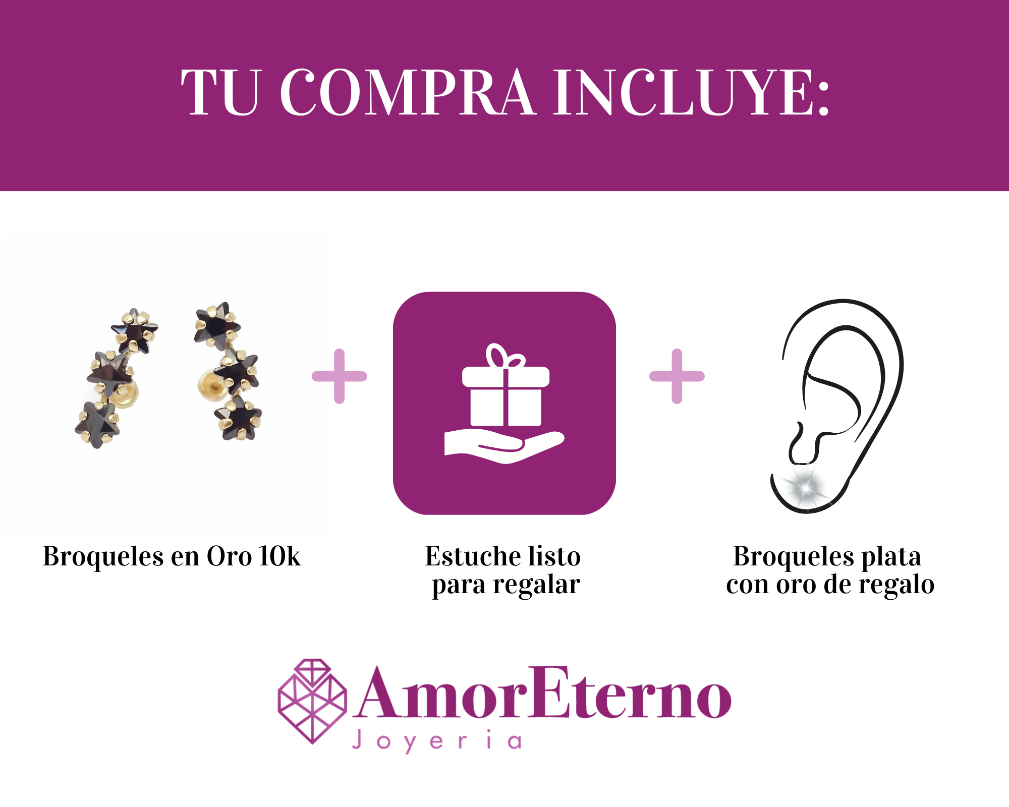 Amor Eterno - Lambada Estrella Fugaz / Aretes / Oro 10k