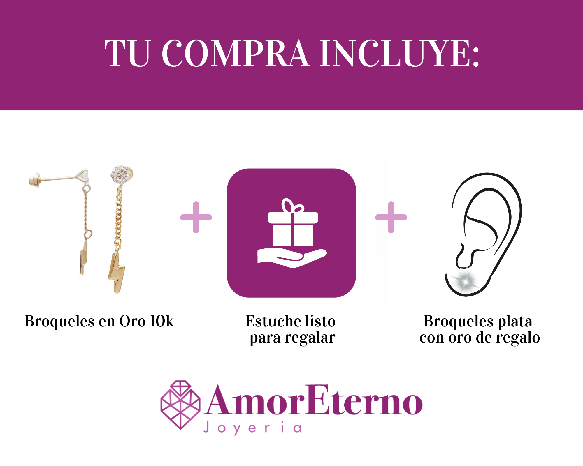 Amor Eterno - Broqueles Rayo Cadena Colgante / Aretes 10k