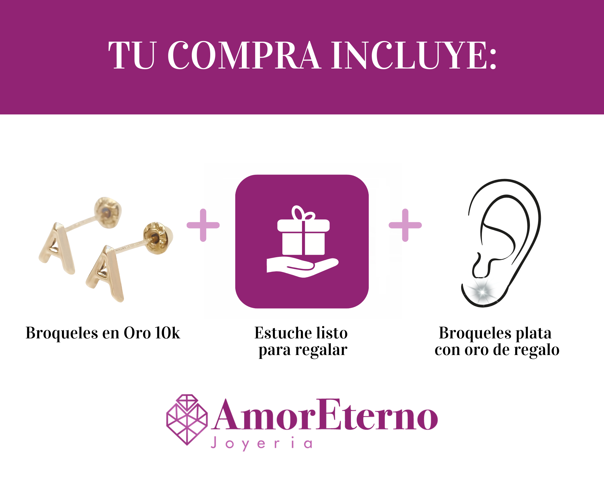 Amor Eterno - Broqueles Par Letra Inicial / Aretes / Oro 10k / A