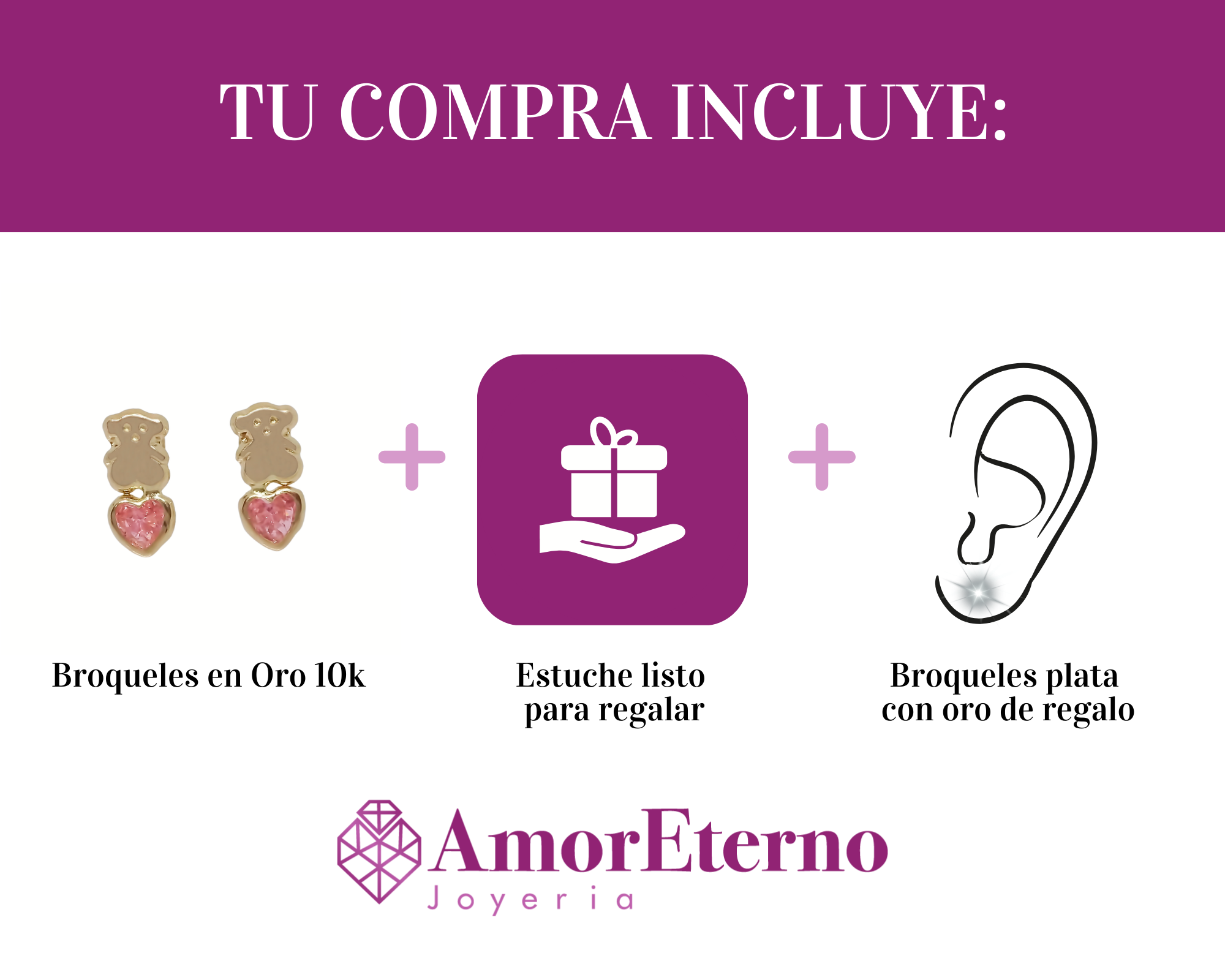 Amor Eterno - Broqueles Aretes / Tous Corazón / Oro 10k / Rosa