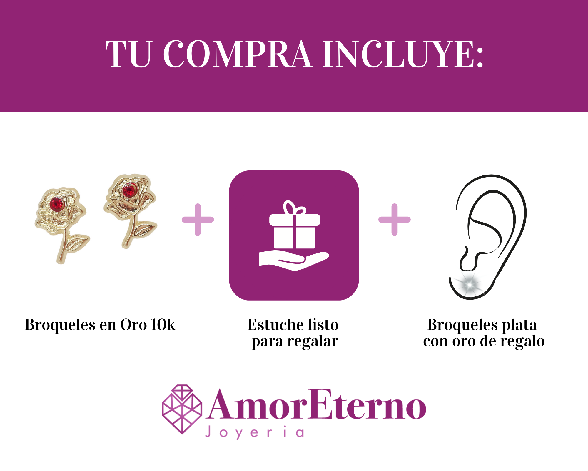Amor Eterno - Broquel Rosa La Bella Y La Bestia Aretes Oro 10k