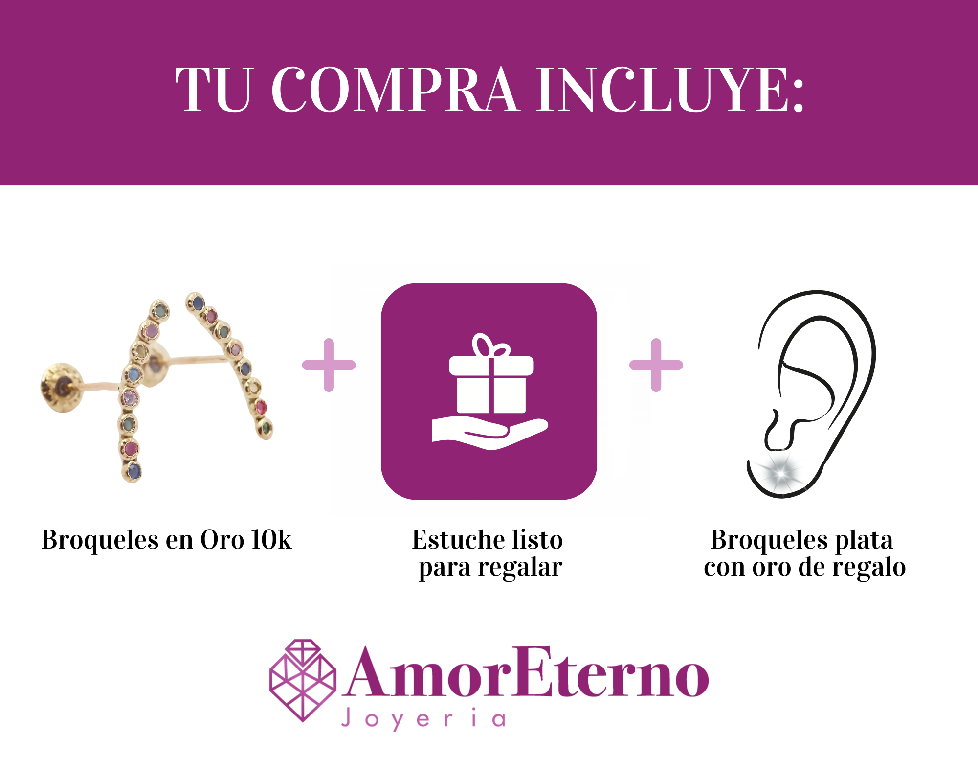 Amor Eterno - Broqueles Lambada Bebé / Aretes Oro 10k