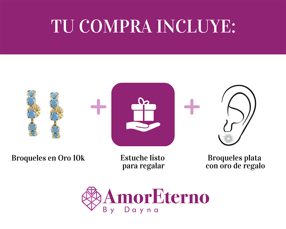 Amor Eterno - Broqueles Media Arracada / Aretes / Oro 10k / Turquesa