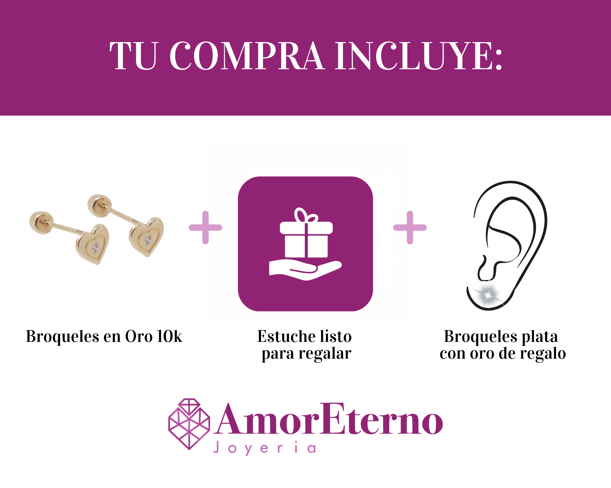 Amor Eterno - Broqueles Corazón Latido Bebé / Oro Sólido 10k