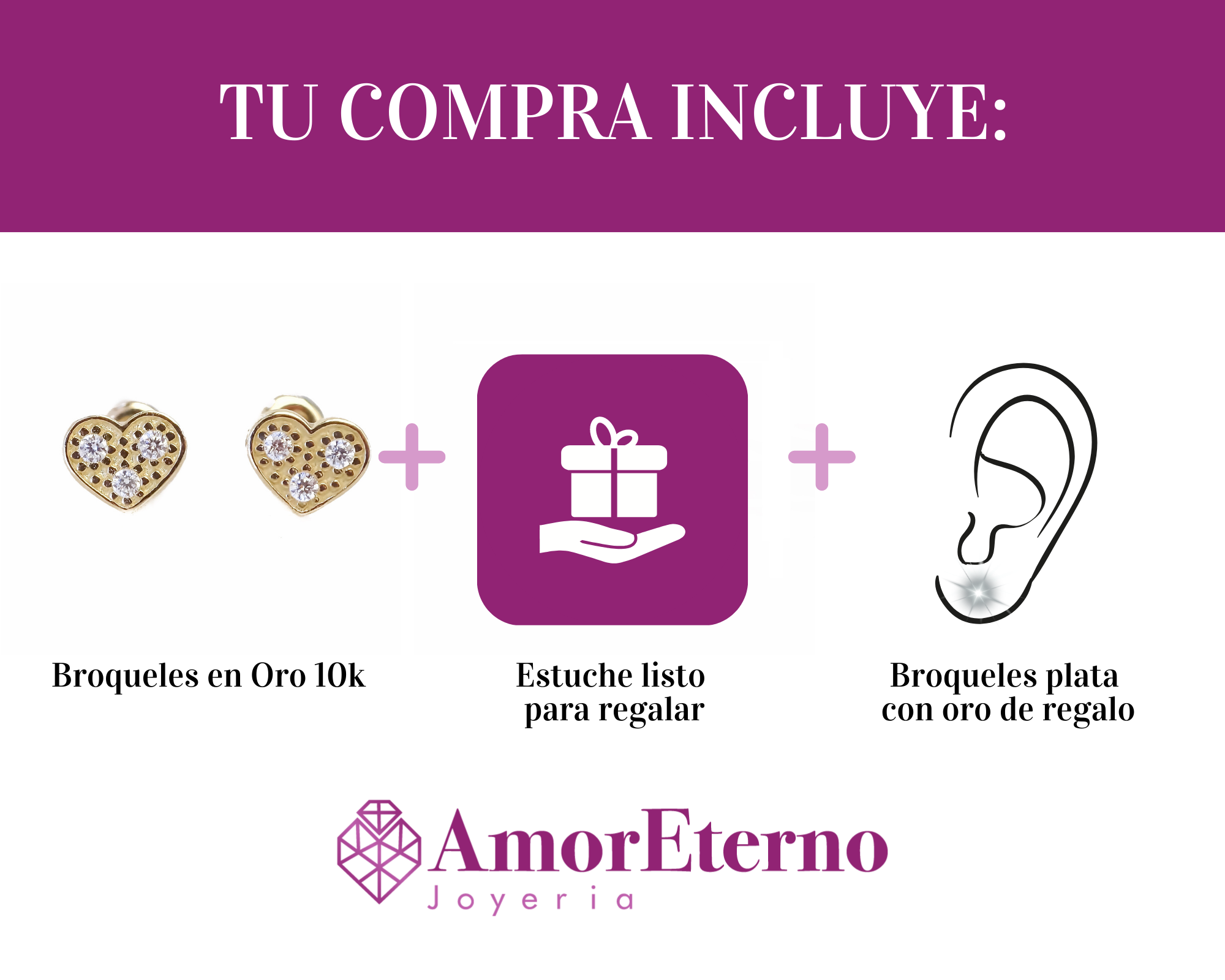 Amor Eterno - Broqueles Corazón / Aretes / Oro Sólido 10k