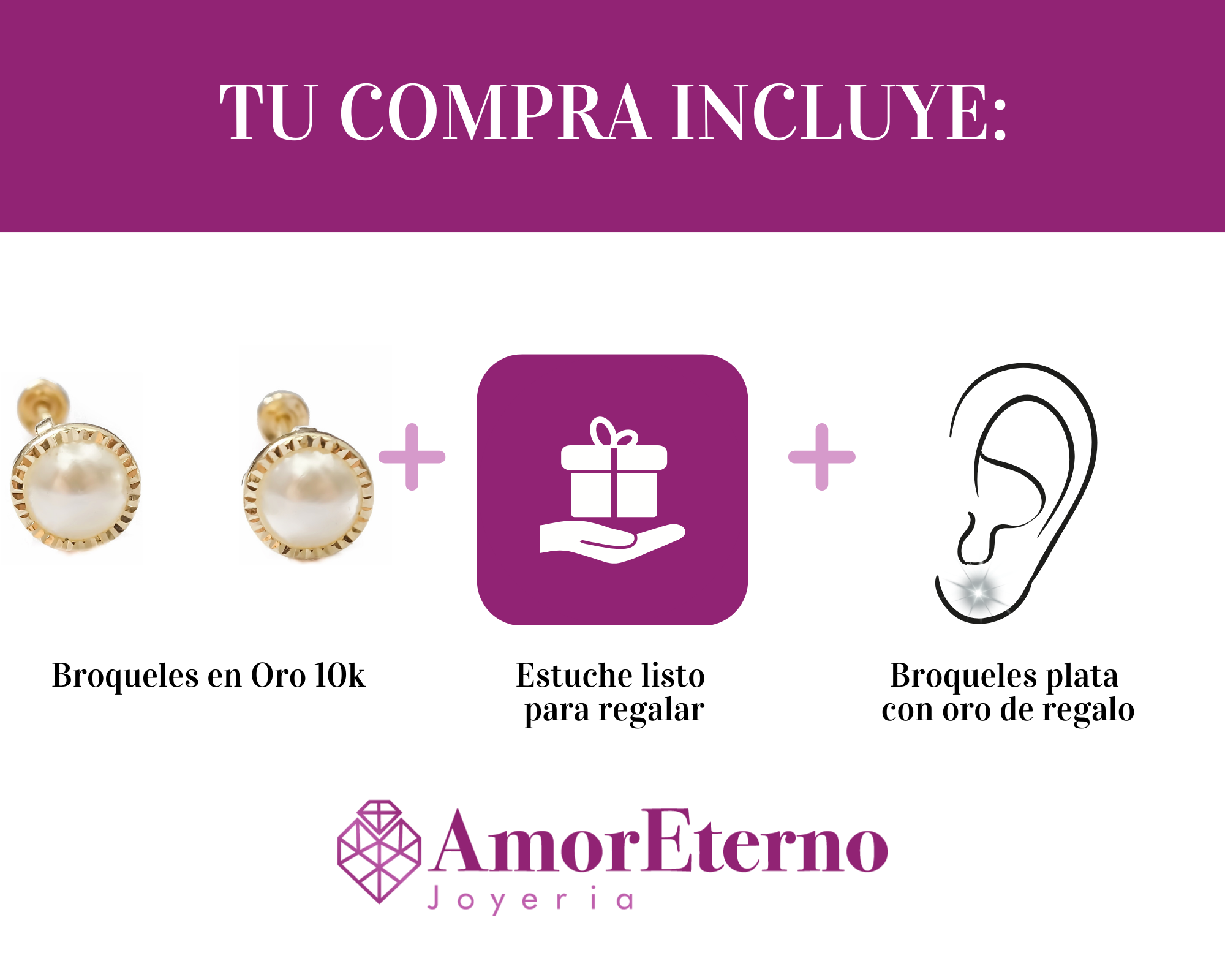 Amor Eterno - Broqueles Perla Facetada / Aretes / Oro 10k