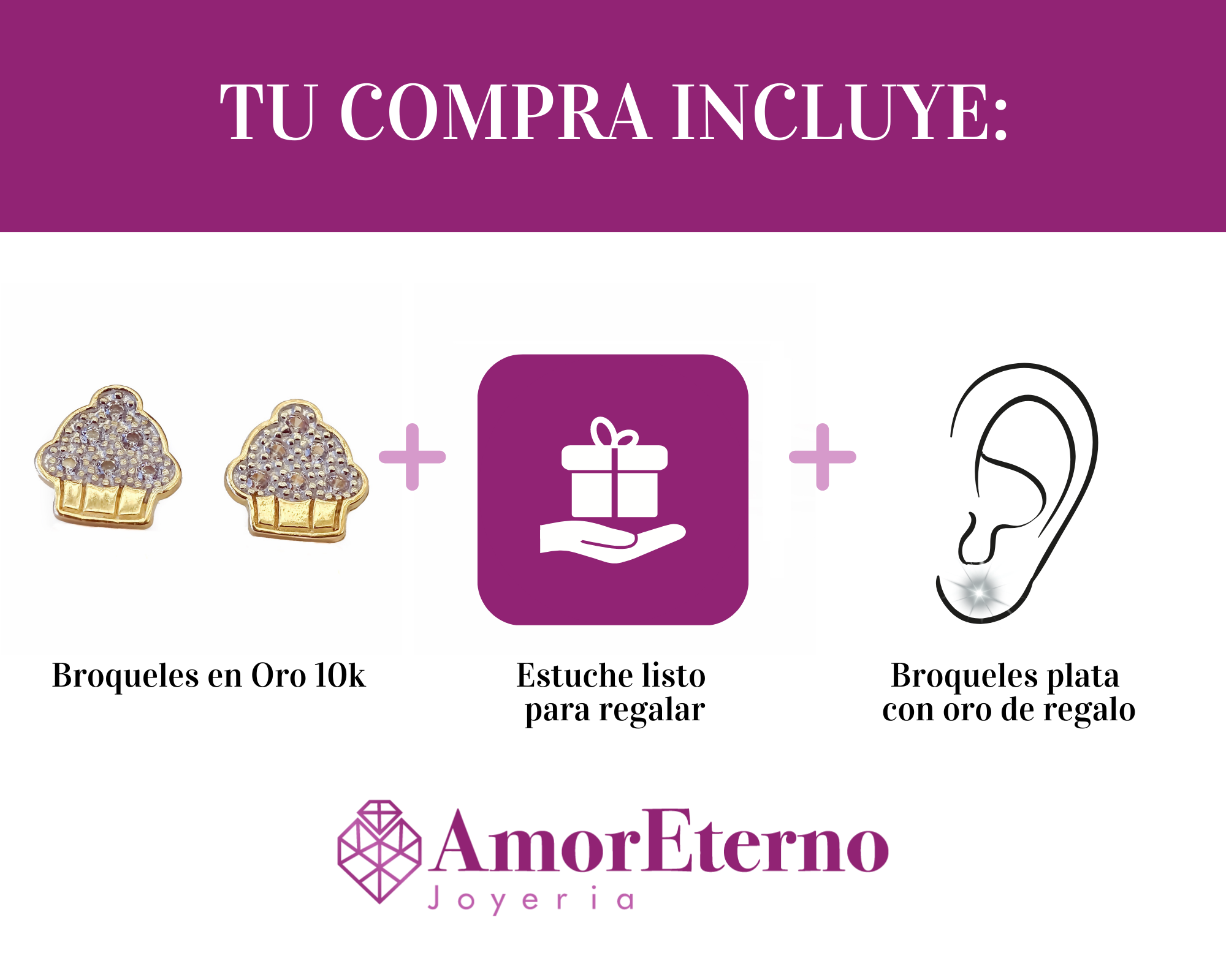 Amor Eterno - Broqueles Cupcake / Aretes / Oro Sólido 10k
