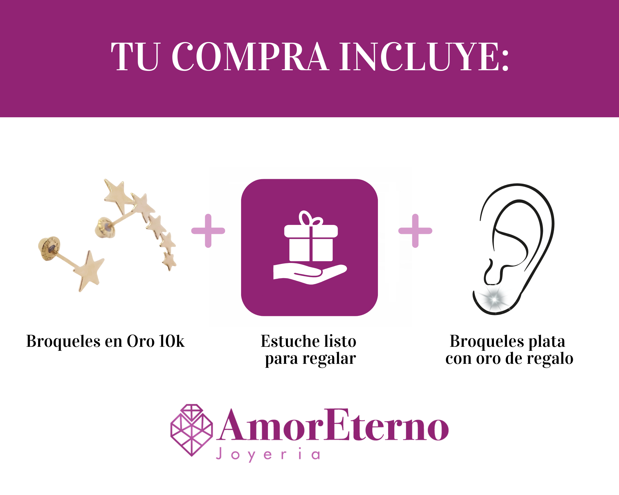 Amor Eterno - Broqueles Estrella Desigual / Aretes Oro 10k
