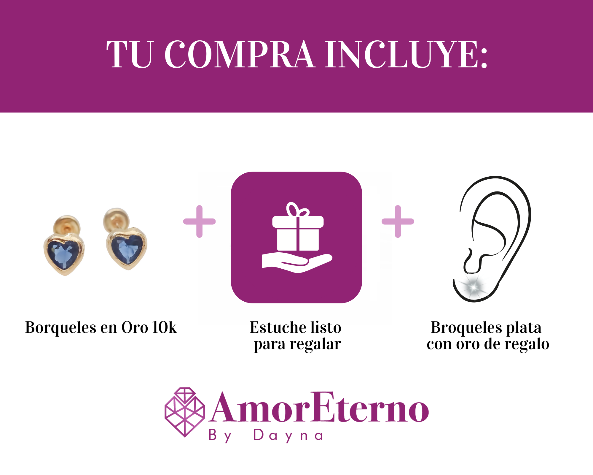 Amor Eterno - Broquel Corazón Bisel Mini Bebé Aretes Oro 10k - Azul