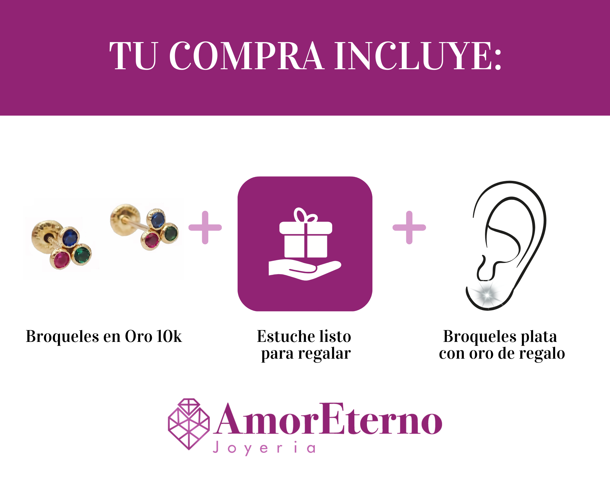 Amor Eterno - Broqueles Mini Trébol / Aretes / Oro 10k / Multicolor