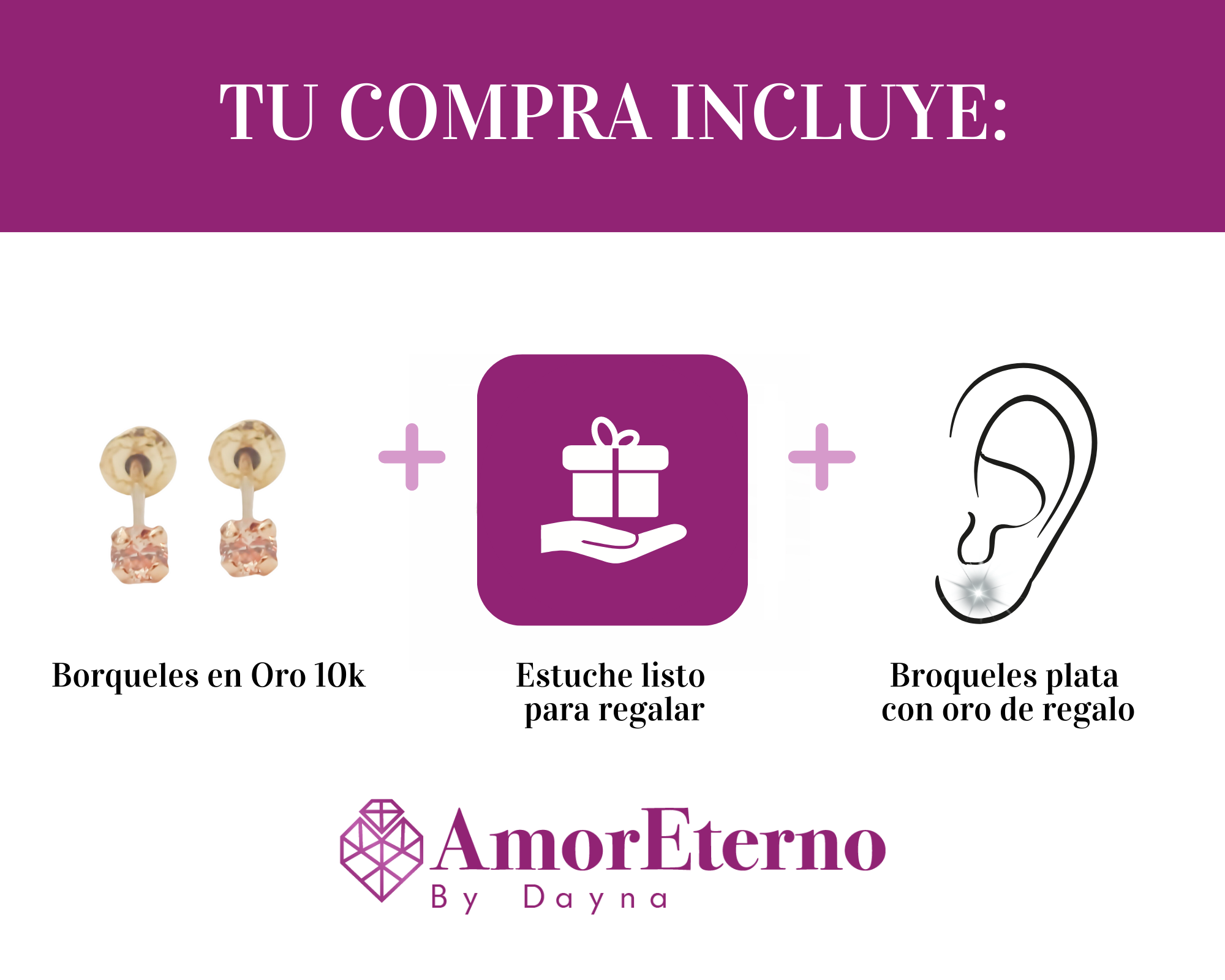 Amor Eterno - Broqueles Recto Mini Bebé / Aretes / Oro 10k / Golden