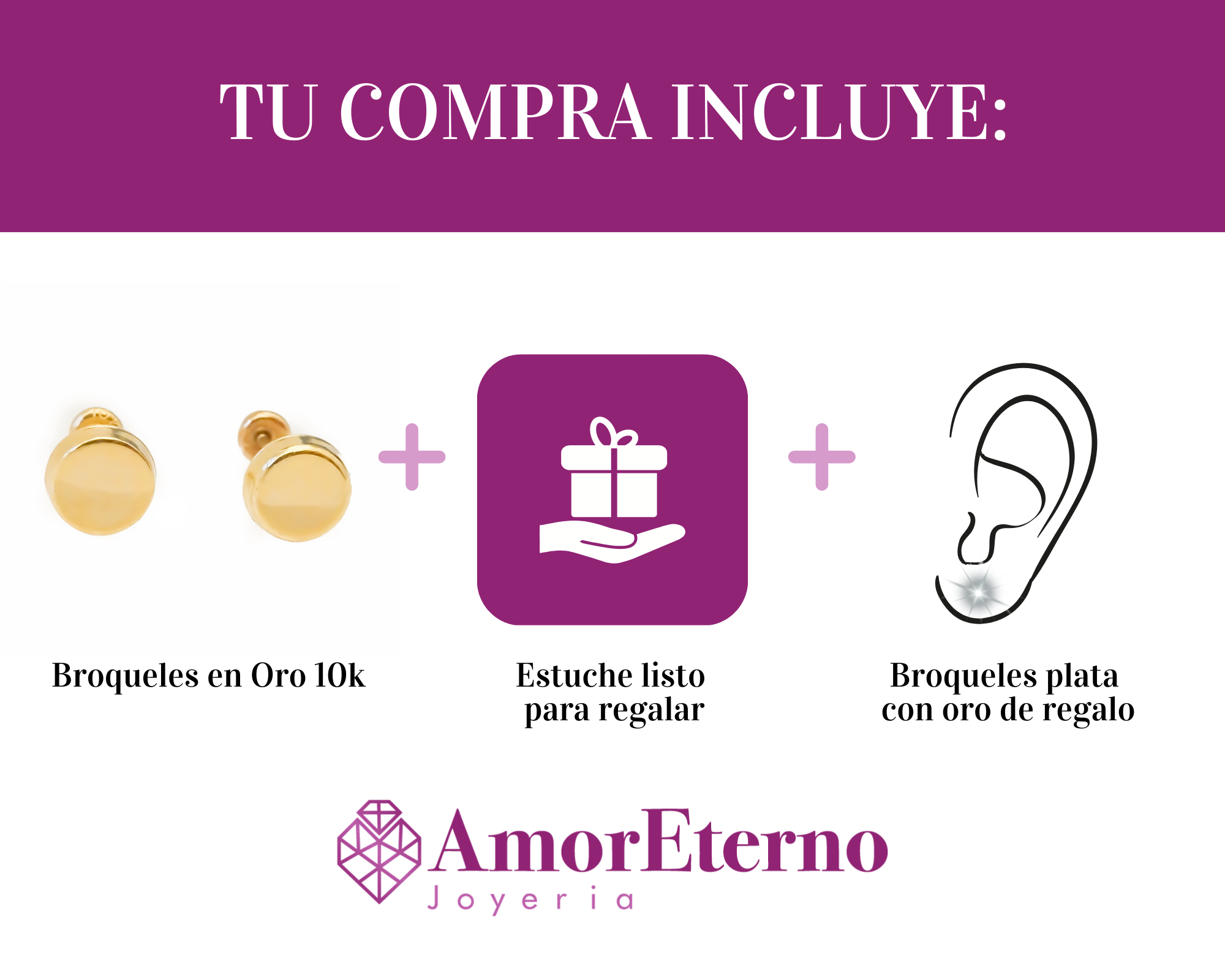 Amor Eterno - Broqueles Círculo / Aretes / Oro Sólido 10k