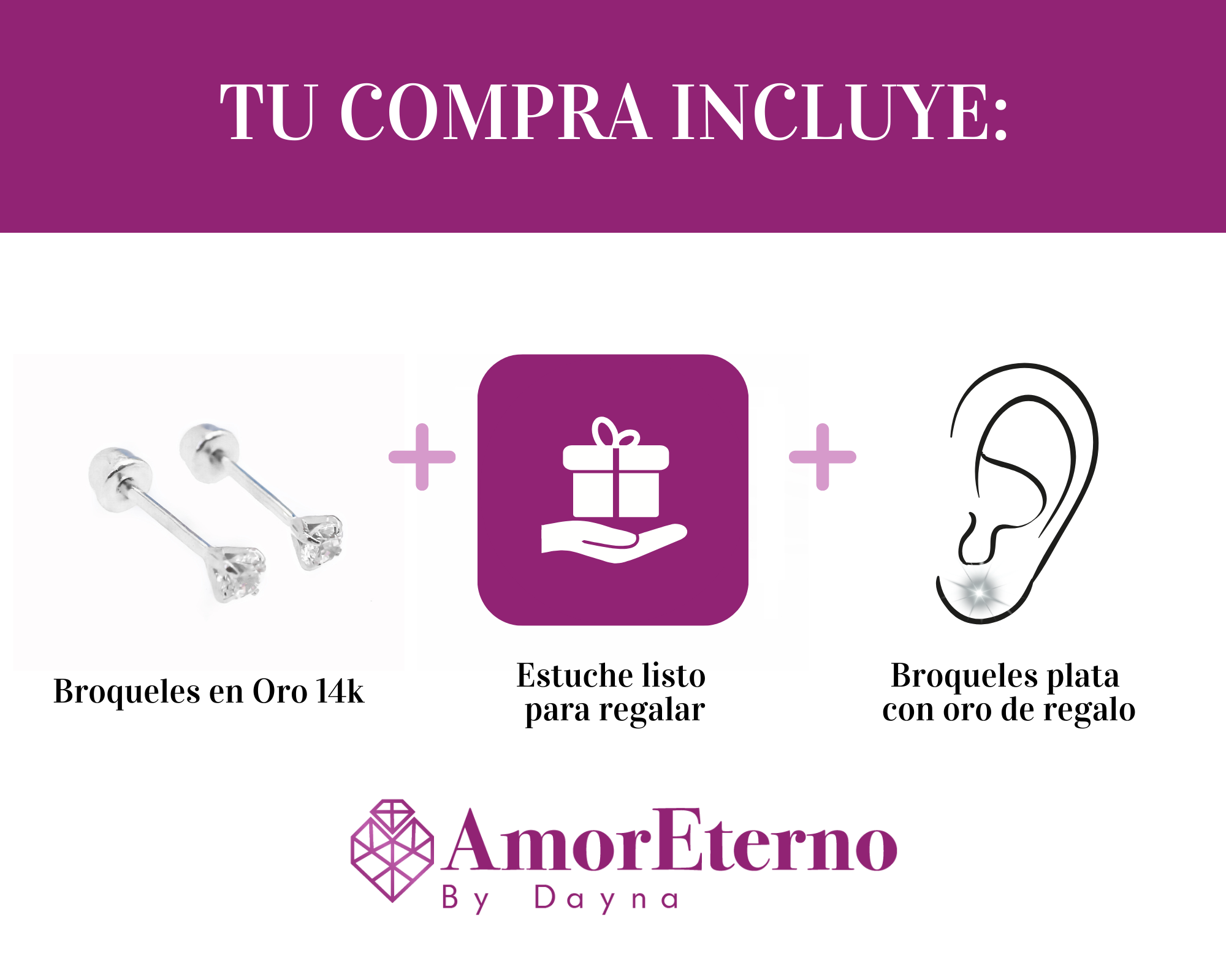 Amor Eterno - Broqueles Diamante Natural 0.06cts Oro 14k / Blanco