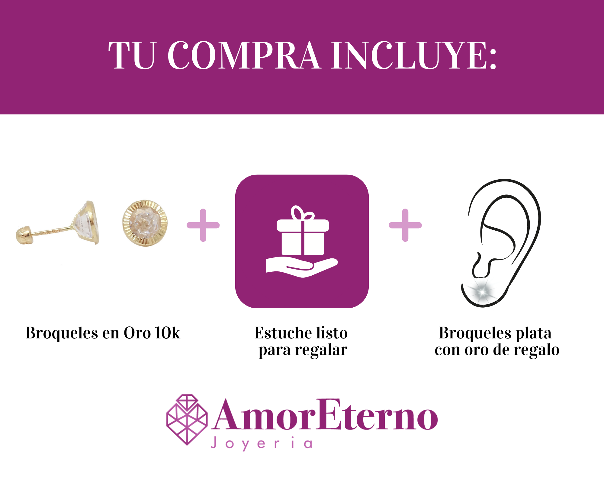 Amor Eterno - Broqueles Recto Facetado Grande Aretes Oro 10k