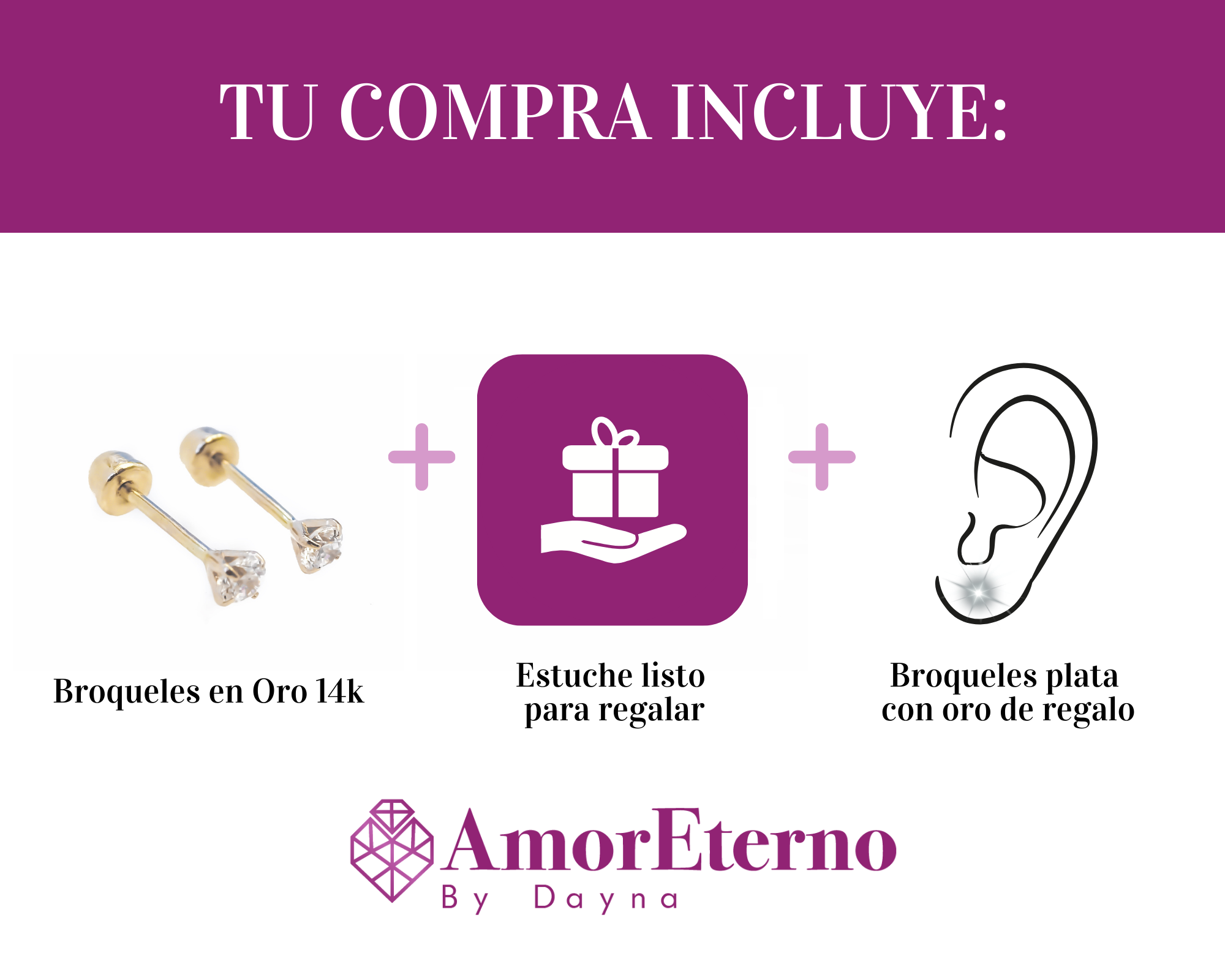 Amor Eterno - Broqueles Diamante Natural 0.06cts Oro 14k / Amarillo