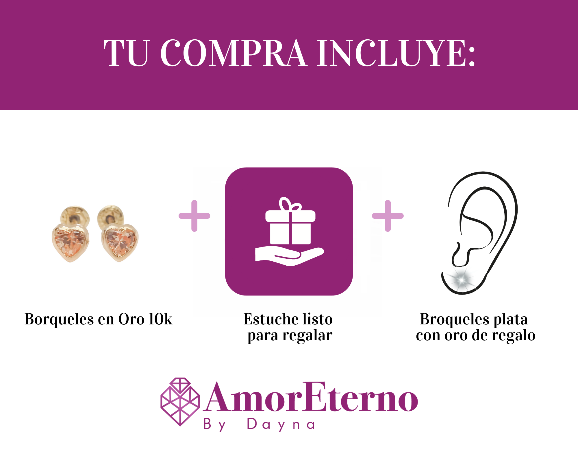 Amor Eterno - Broquel Corazón Bisel Mini Bebé Aretes Oro 10k - Golden