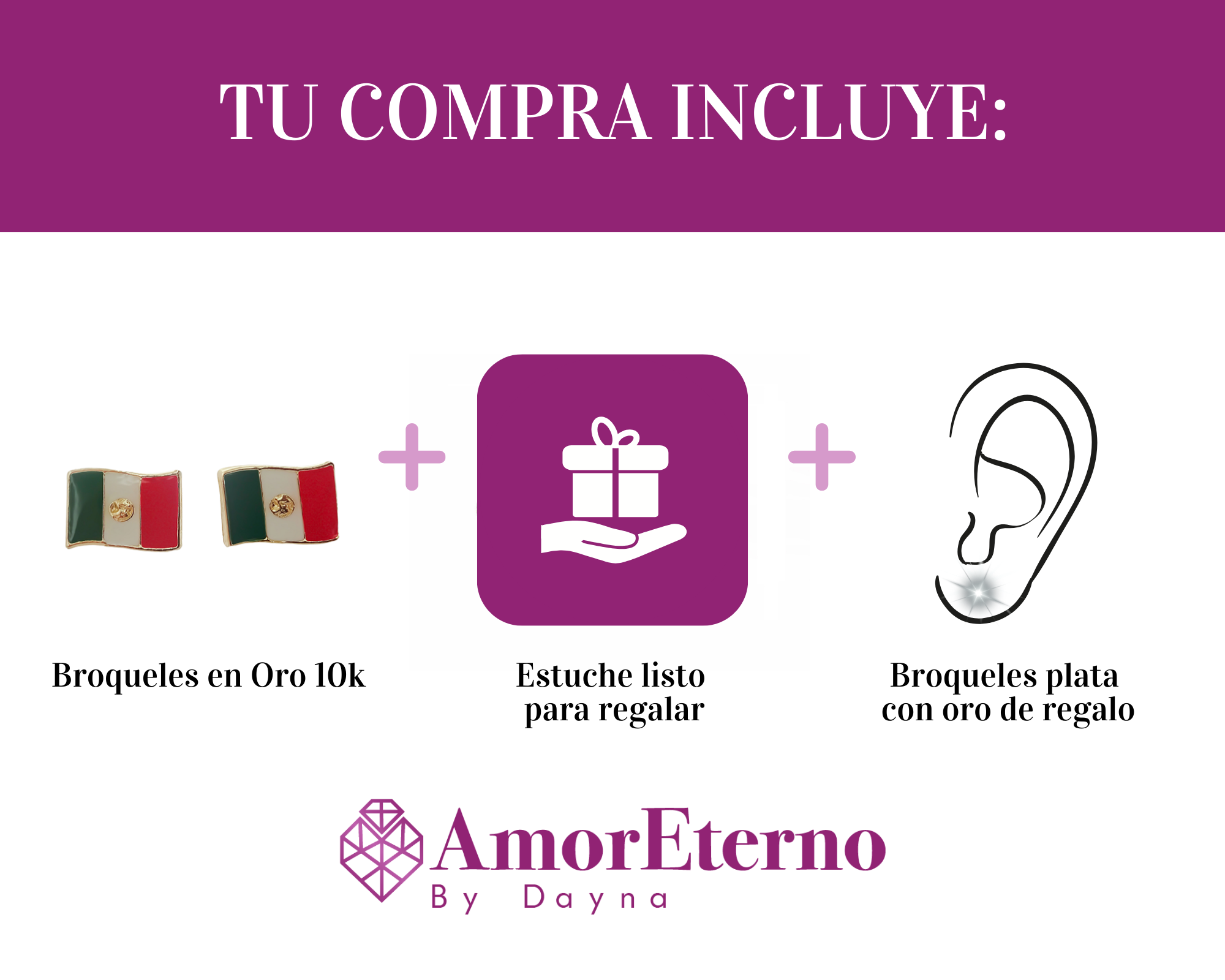 Amor Eterno - Broqueles Independencia México Aretes Oro 10k