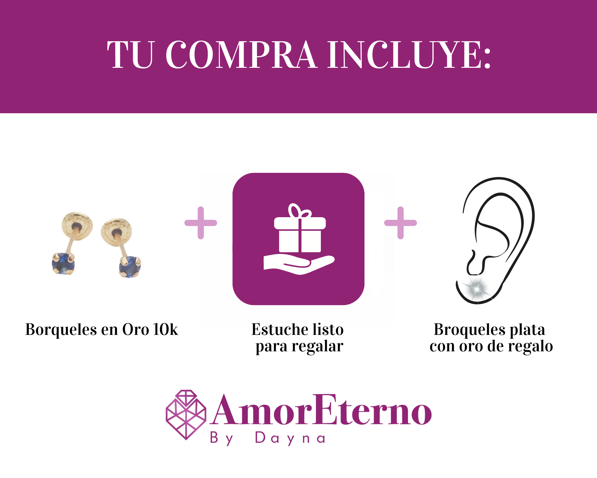 Amor Eterno - Broqueles Recto Mini Bebé / Aretes / Oro 10k / Azul