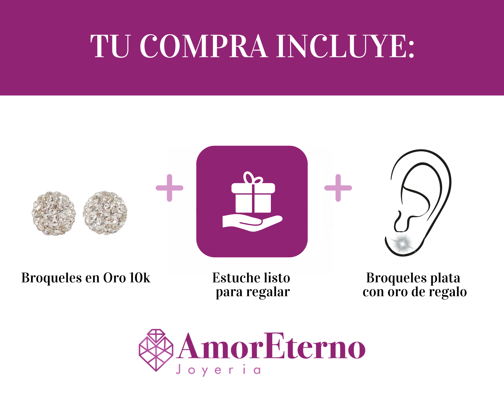 Amor Eterno - Broqueles Esferas Grandes / Aretes / Oro 10k / Transparente