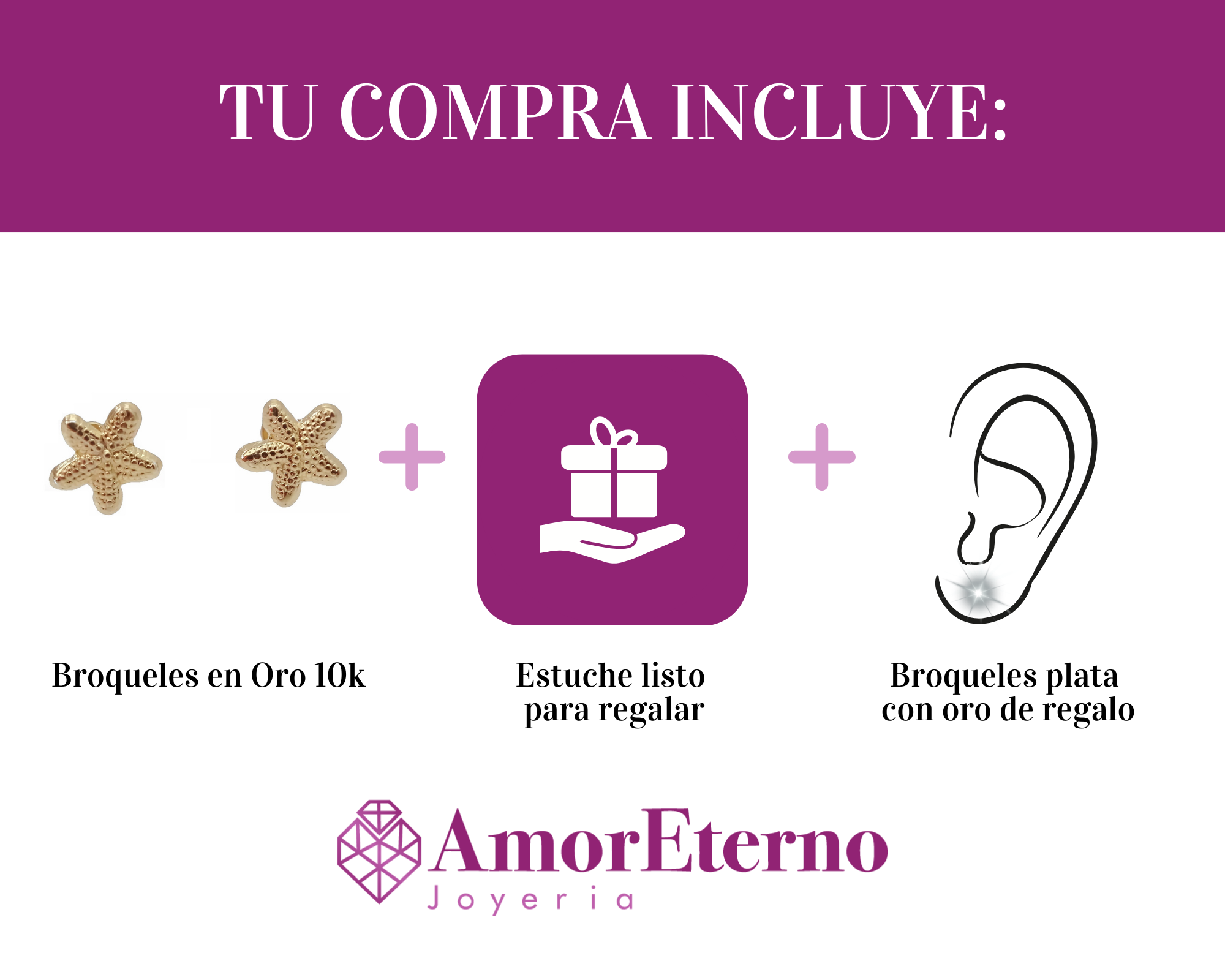 Amor Eterno - Broqueles Estrella Mar Mini / Aretes / Oro 10k