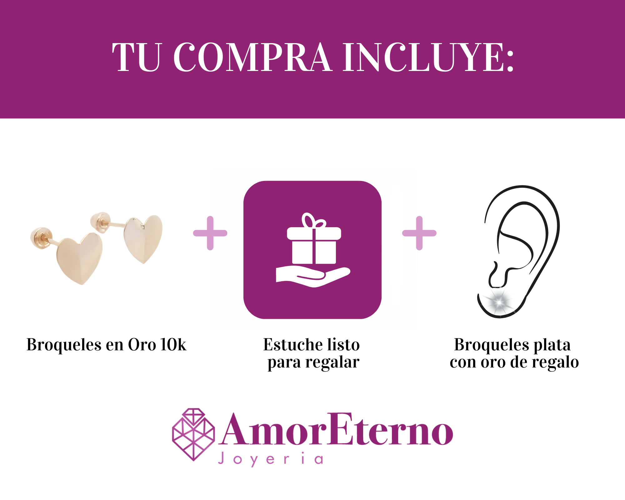 Amor Eterno - Broqueles / Corazón Due Tono Aretes / Oro 10k