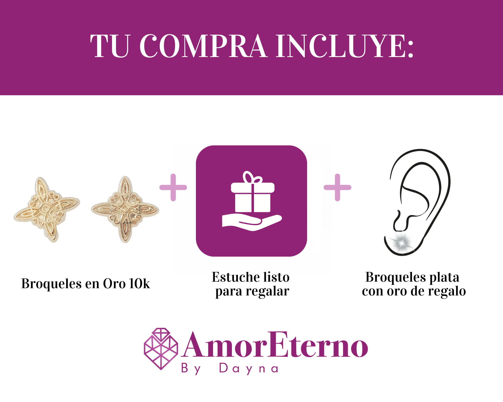 Amor Eterno- Broqueles Nudo Bruja Relieve / Oro Sólido 10k