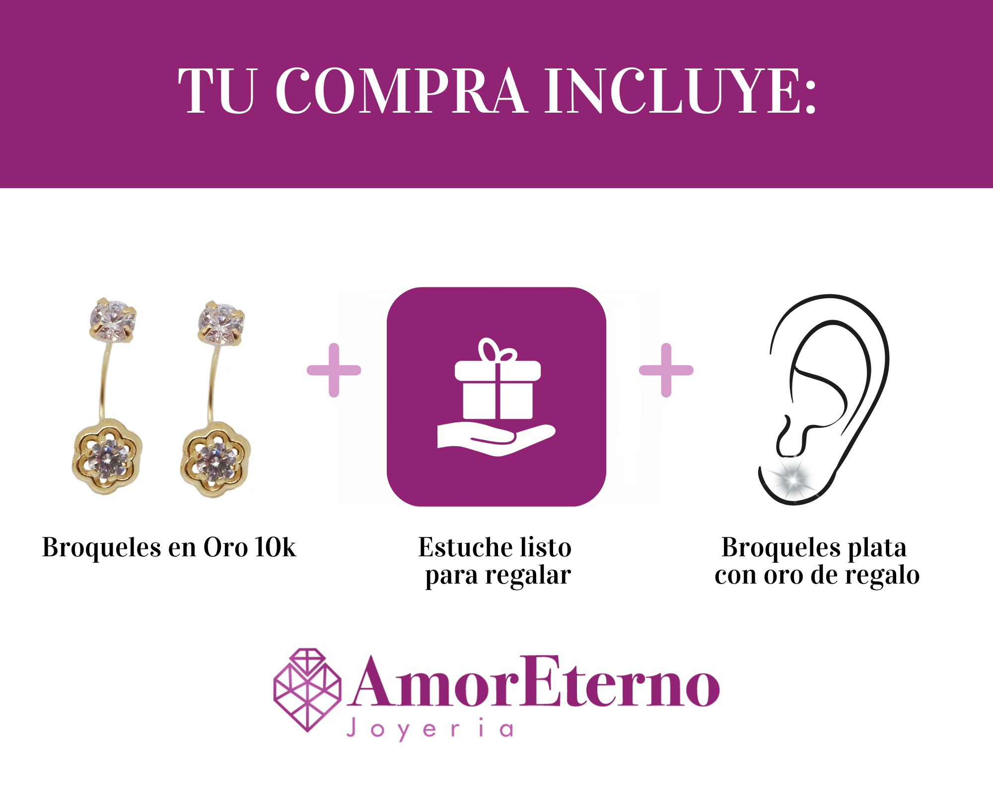 Amor Eterno - Broqueles Curvos / Aretes / Oro Sólido 10k / Margarita