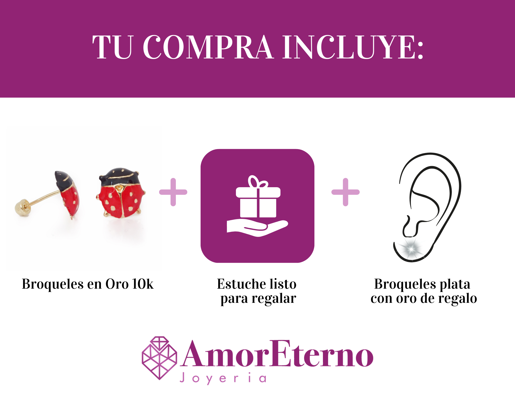 Amor Eterno - Broqueles Catarina Grande Aretes / Oro 10k