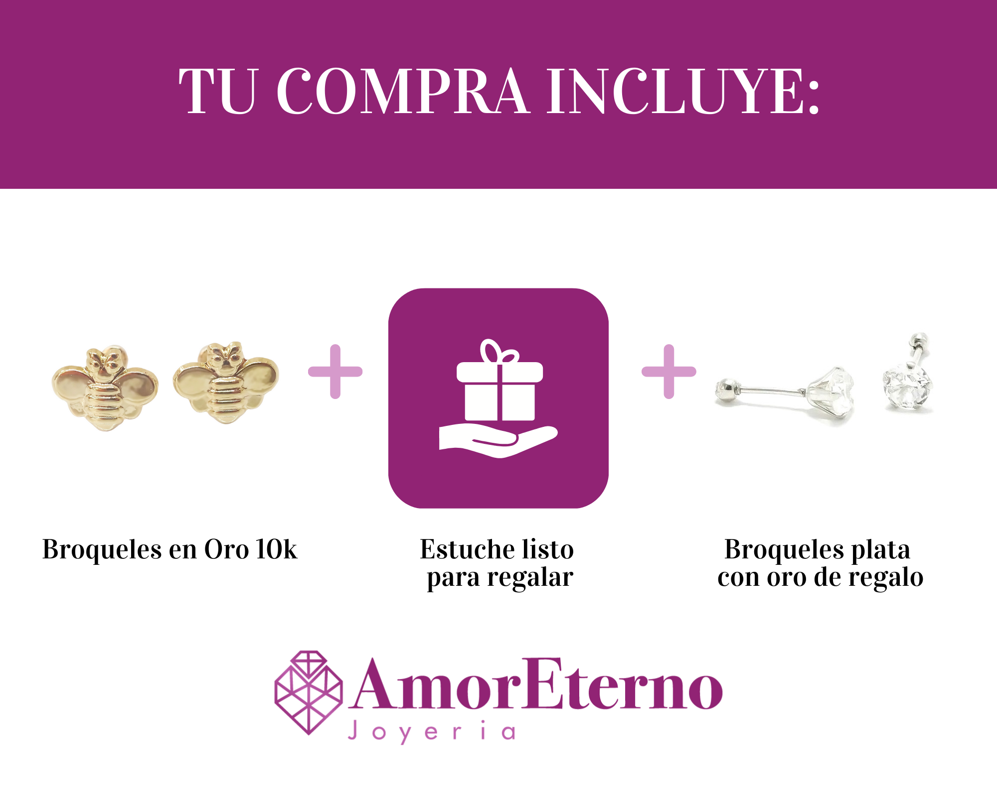 Amor Eterno - Broqueles Abeja / Aretes / Oro 10k
