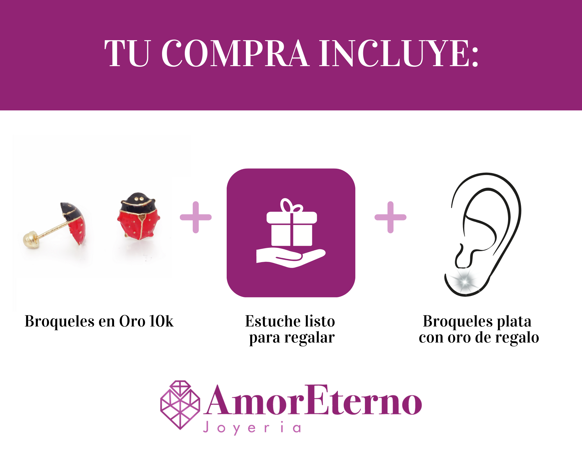 Amor Eterno - Broqueles Catarina Bebé Aretes / Oro 10k
