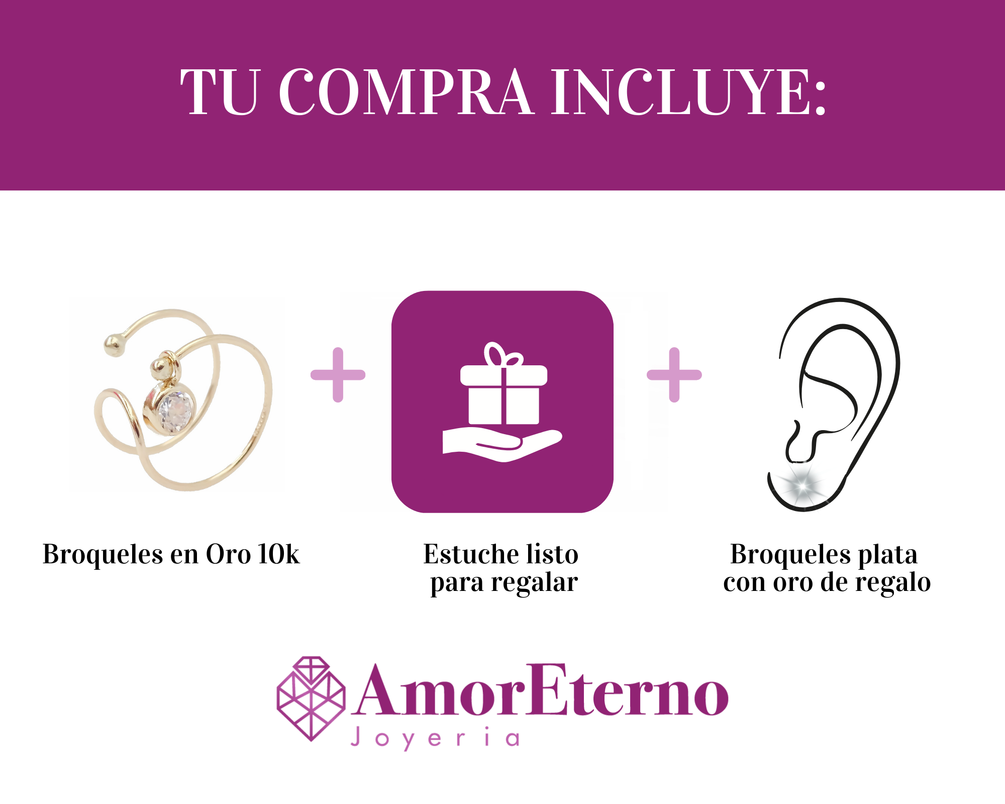 Amor Eterno - Earcuff Bisel / Falsa Perforación / Oro 10k