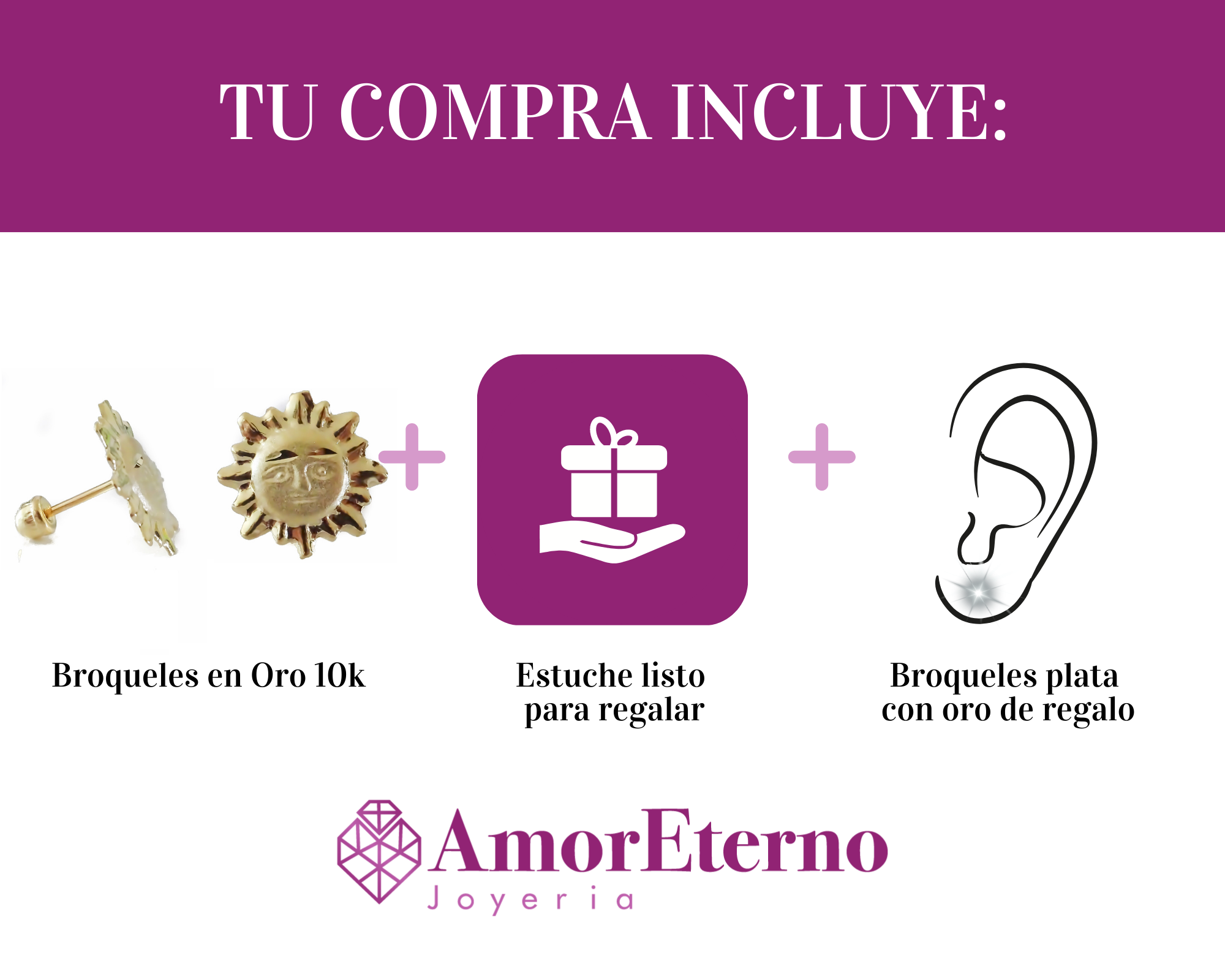 Amor Eterno - Broqueles / Aretes Par Oro 10k / Sol