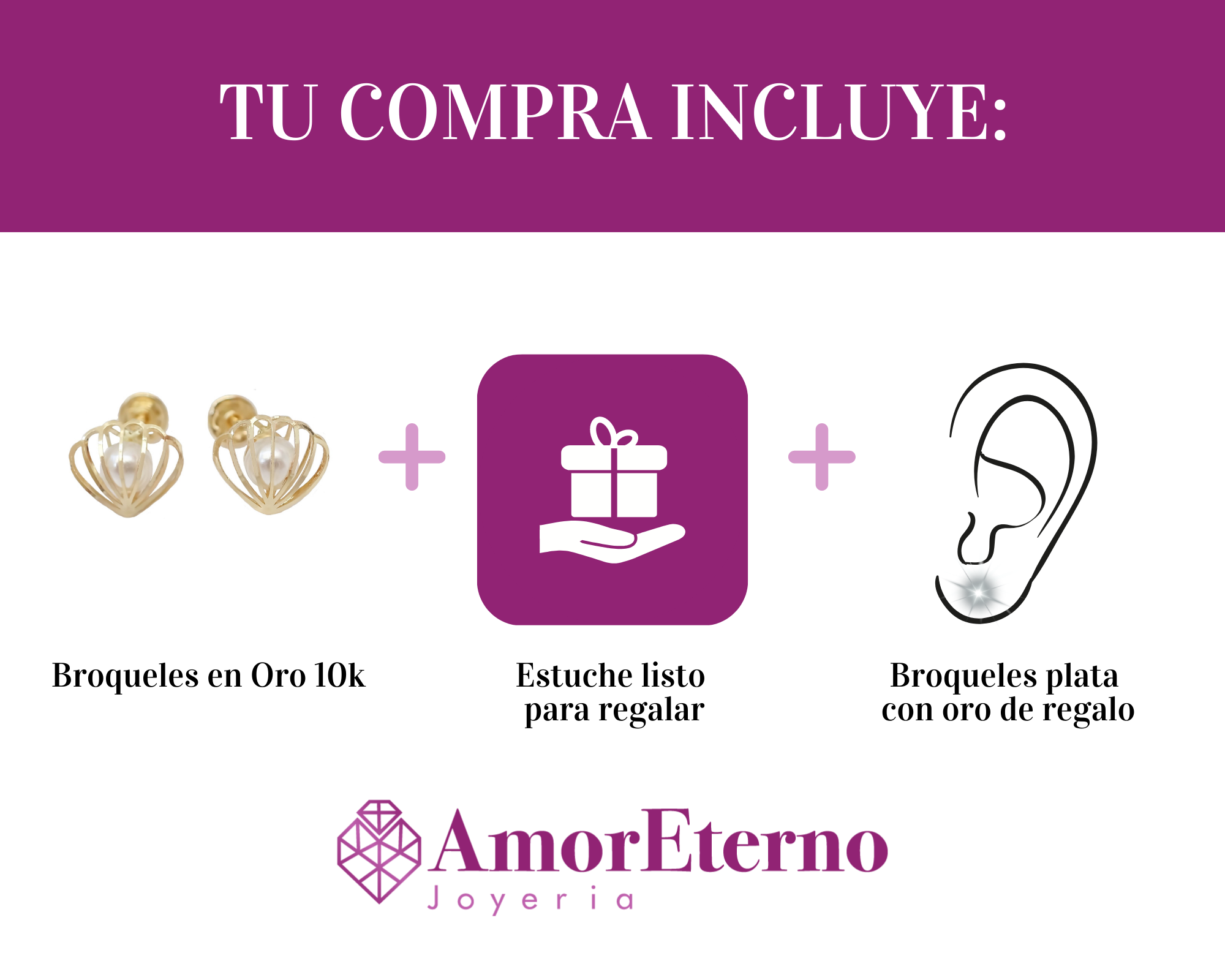 Amor Eterno - Broqueles Concha Perla Ostra Aretes / Oro 10k