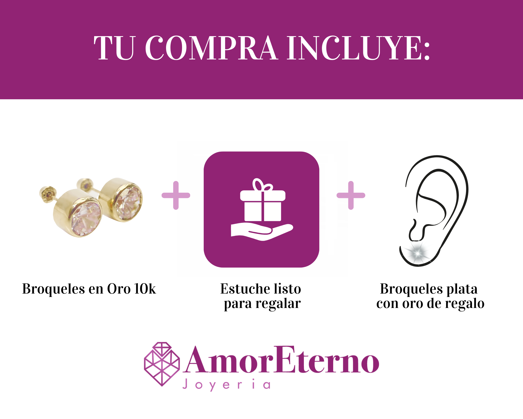 Amor Eterno - Broqueles Tambor 6mm / Aretes / Oro 10k / Amarillo