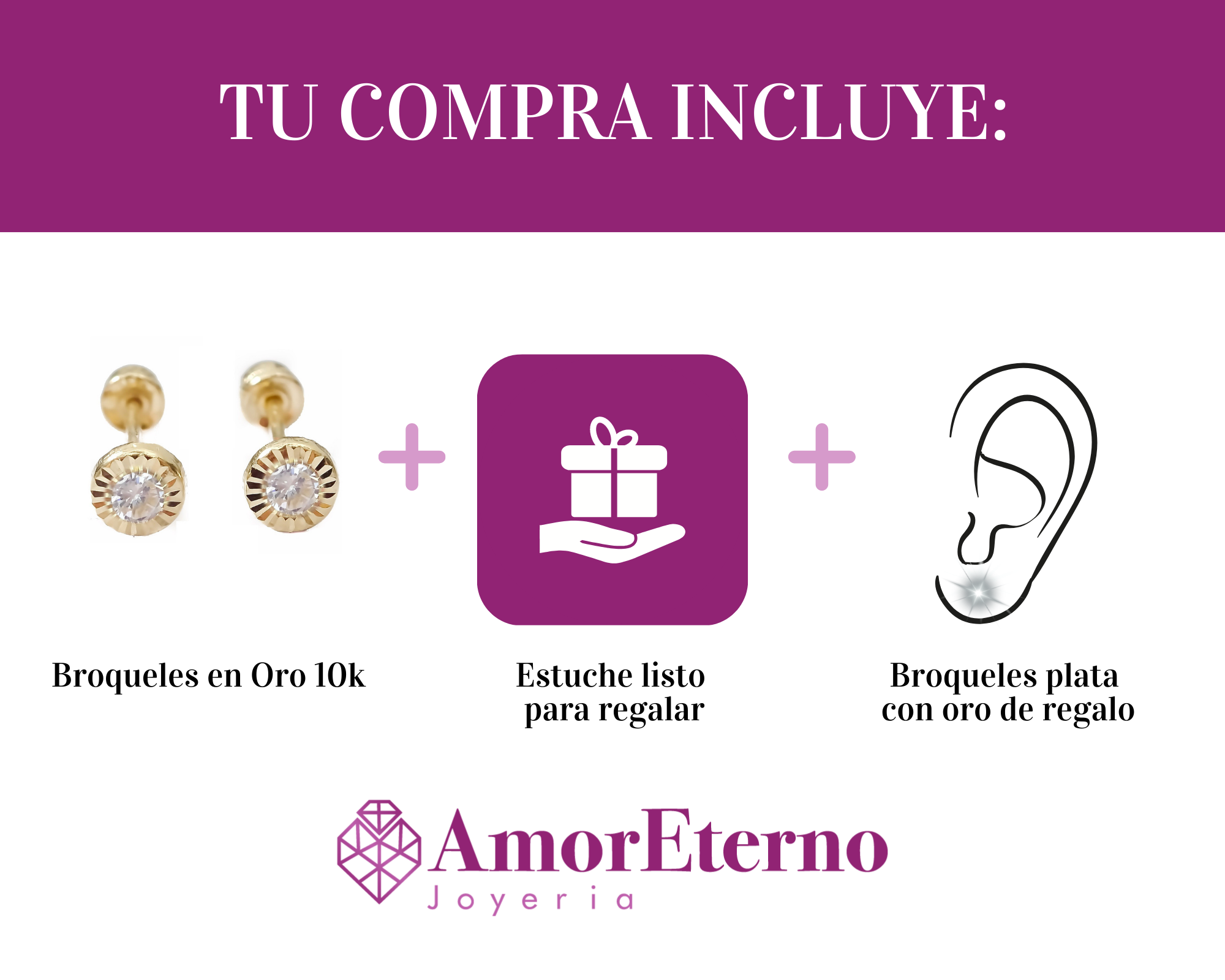 Amor Eterno - Broqueles Facetado Bebé / Aretes / Oro 10k / Transparente