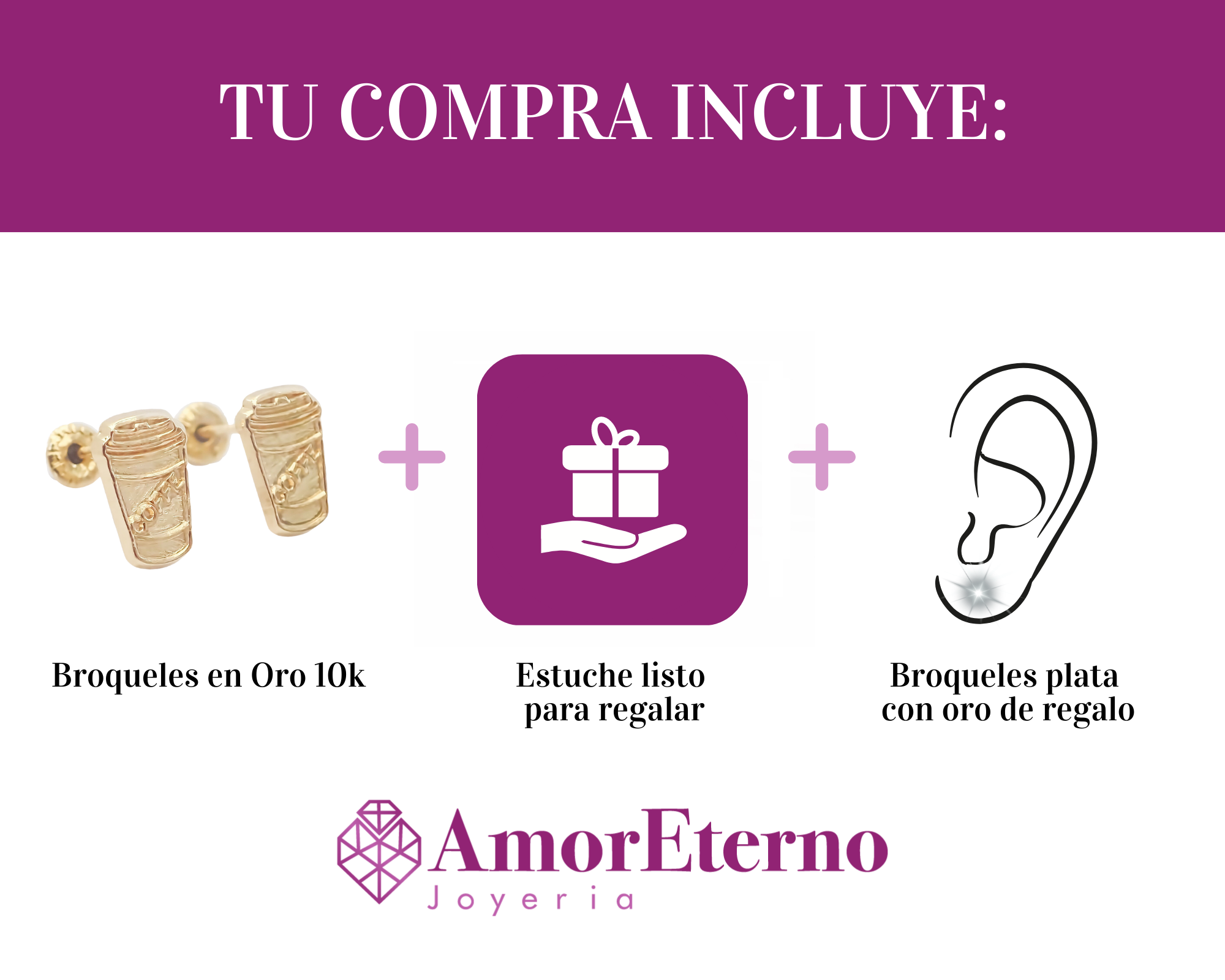Amor Eterno - Broqueles Coffe Vaso De Café Aretes / Oro 10k