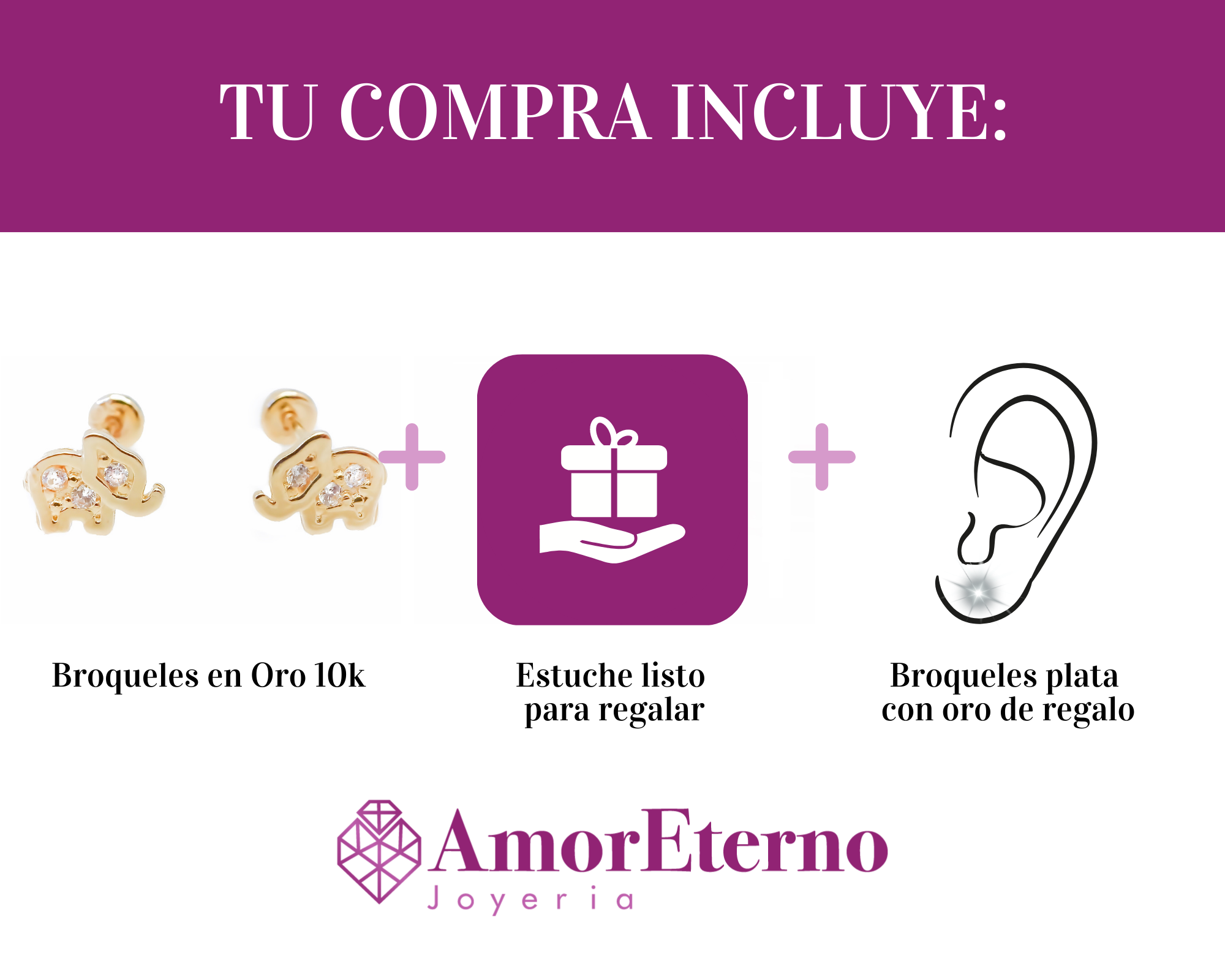 Amor Eterno - Broqueles Elefantito / Aretes / Oro Sólido 10k