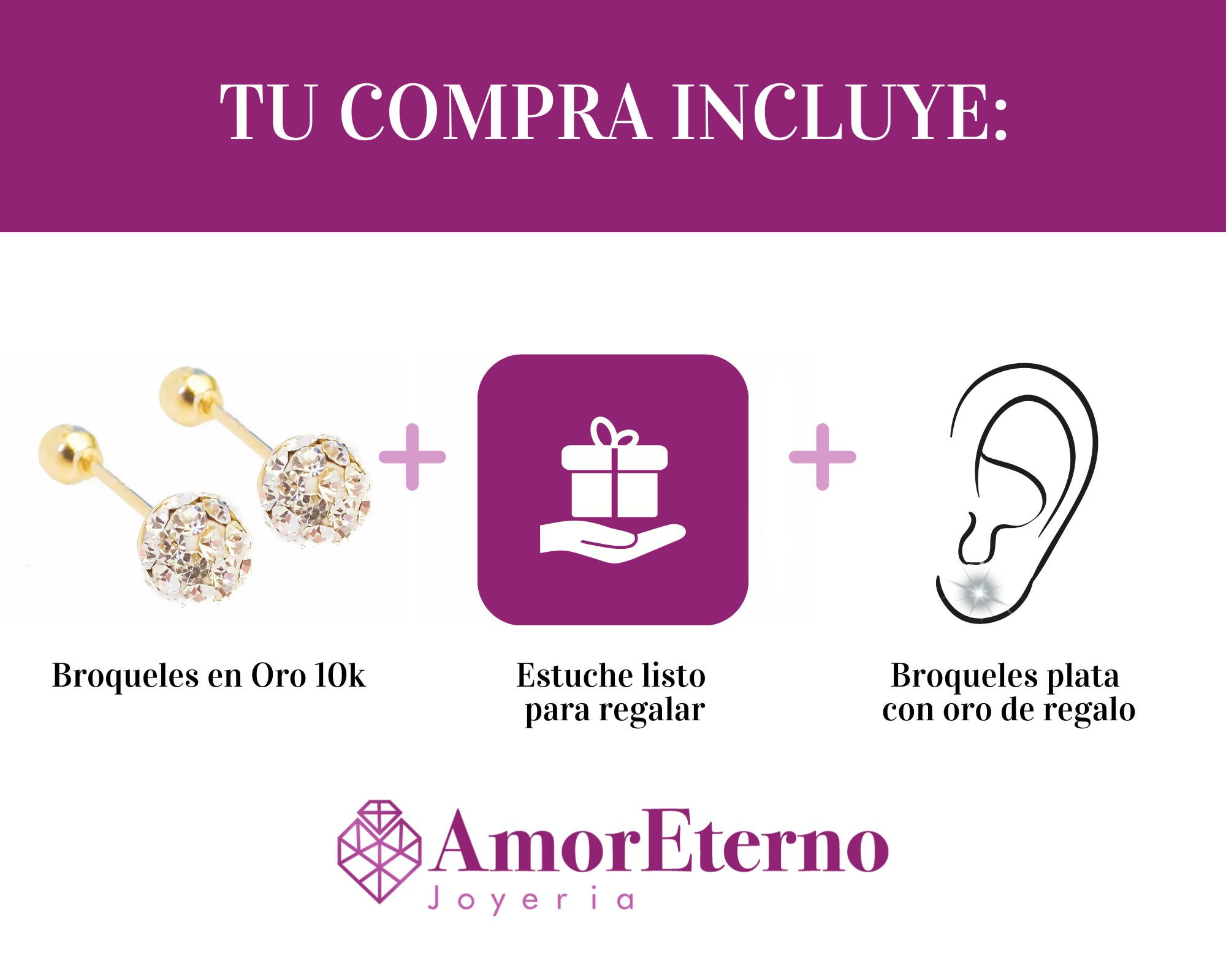 Amor Eterno - Broqueles Esferas / Aretes / Oro Sólido 10k / Amarillo