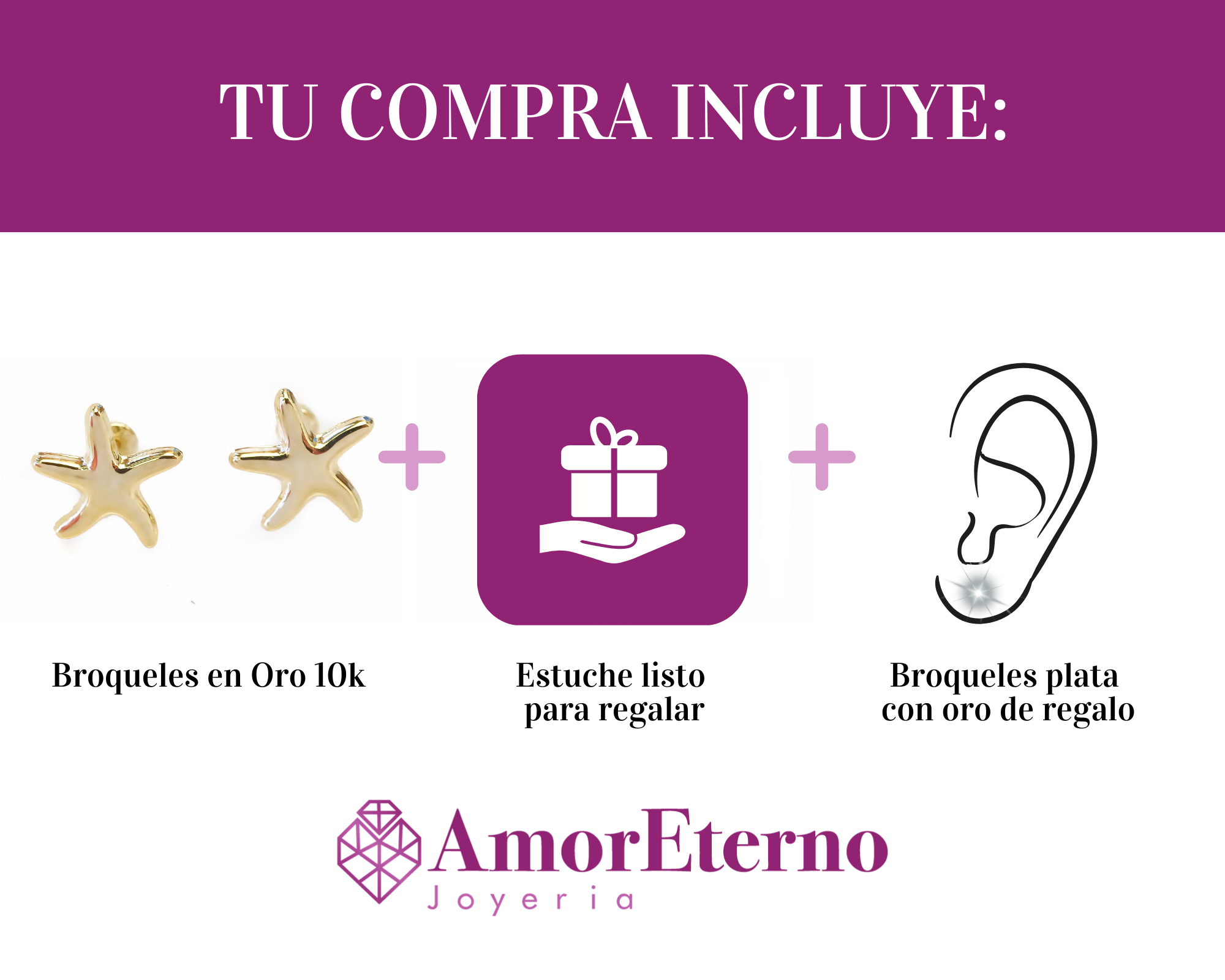 Amor Eterno - Broqueles Estrellita De Mar / Aretes / Oro 10k