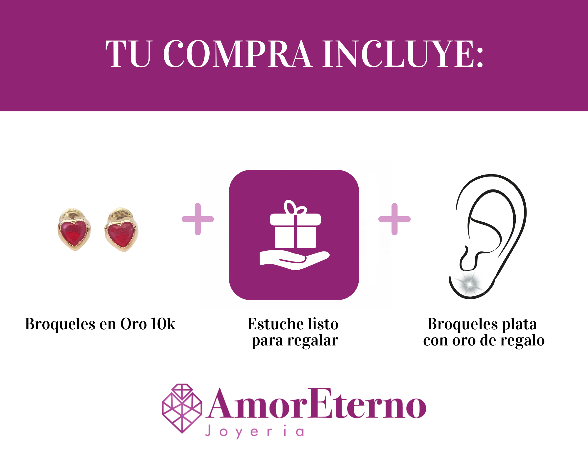 Amor Eterno - Broquel Corazón Bisel Mini Bebé Aretes Oro 10k - Rojo