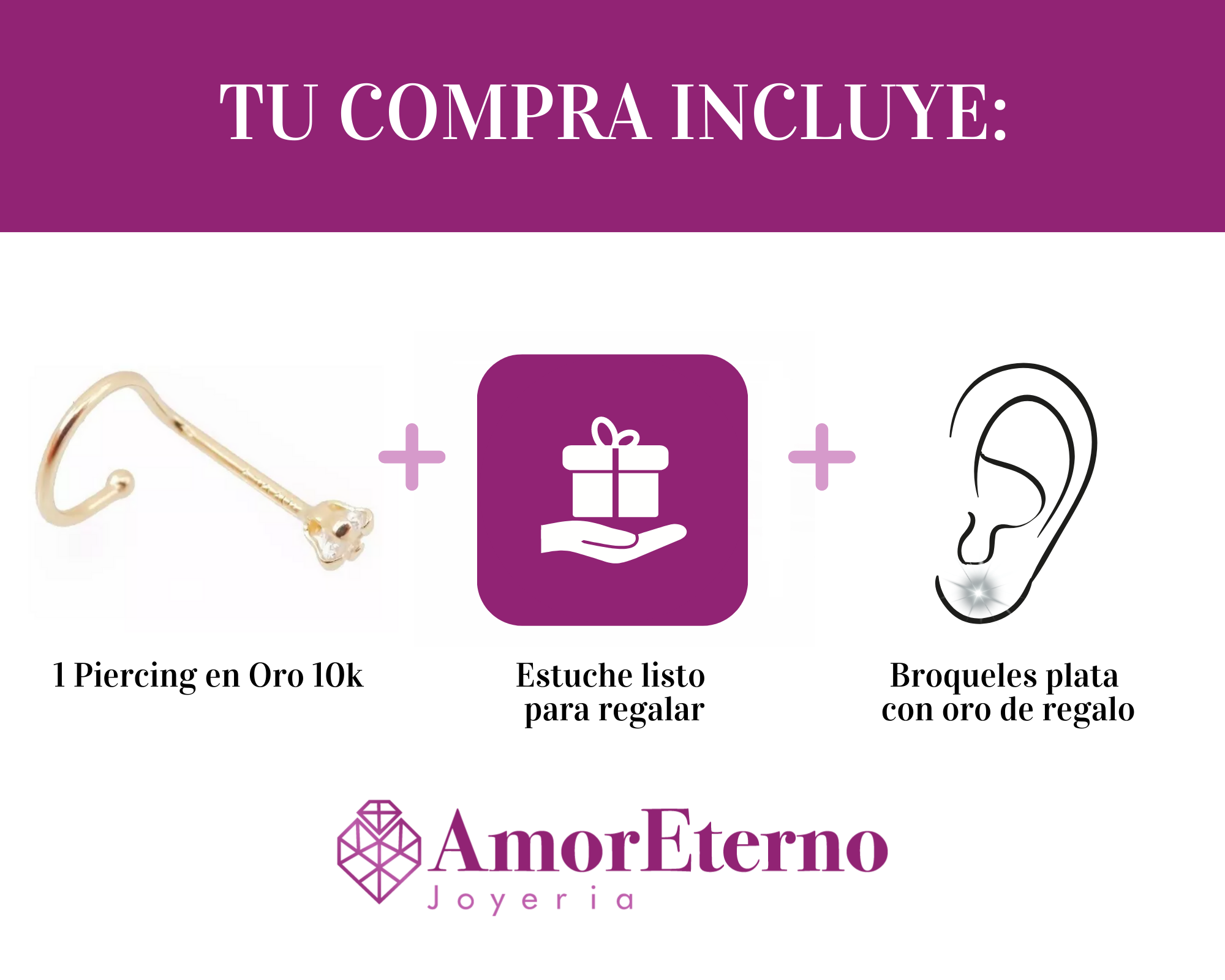 Amor Eterno - Broqueles Piercing Nariz / Oro Sólido 10k