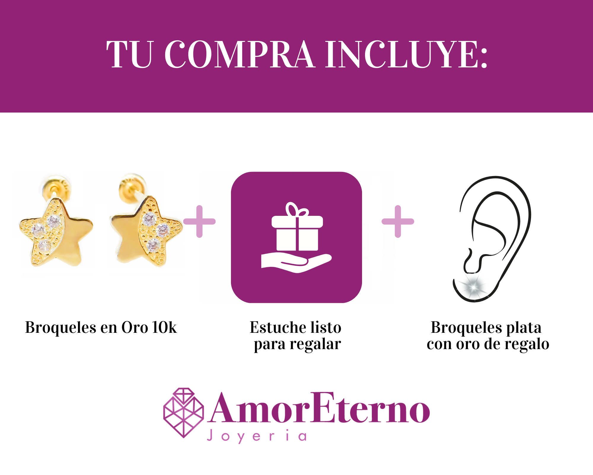 Amor Eterno - Broqueles Estrella / Aretes / Oro Sólido 10k