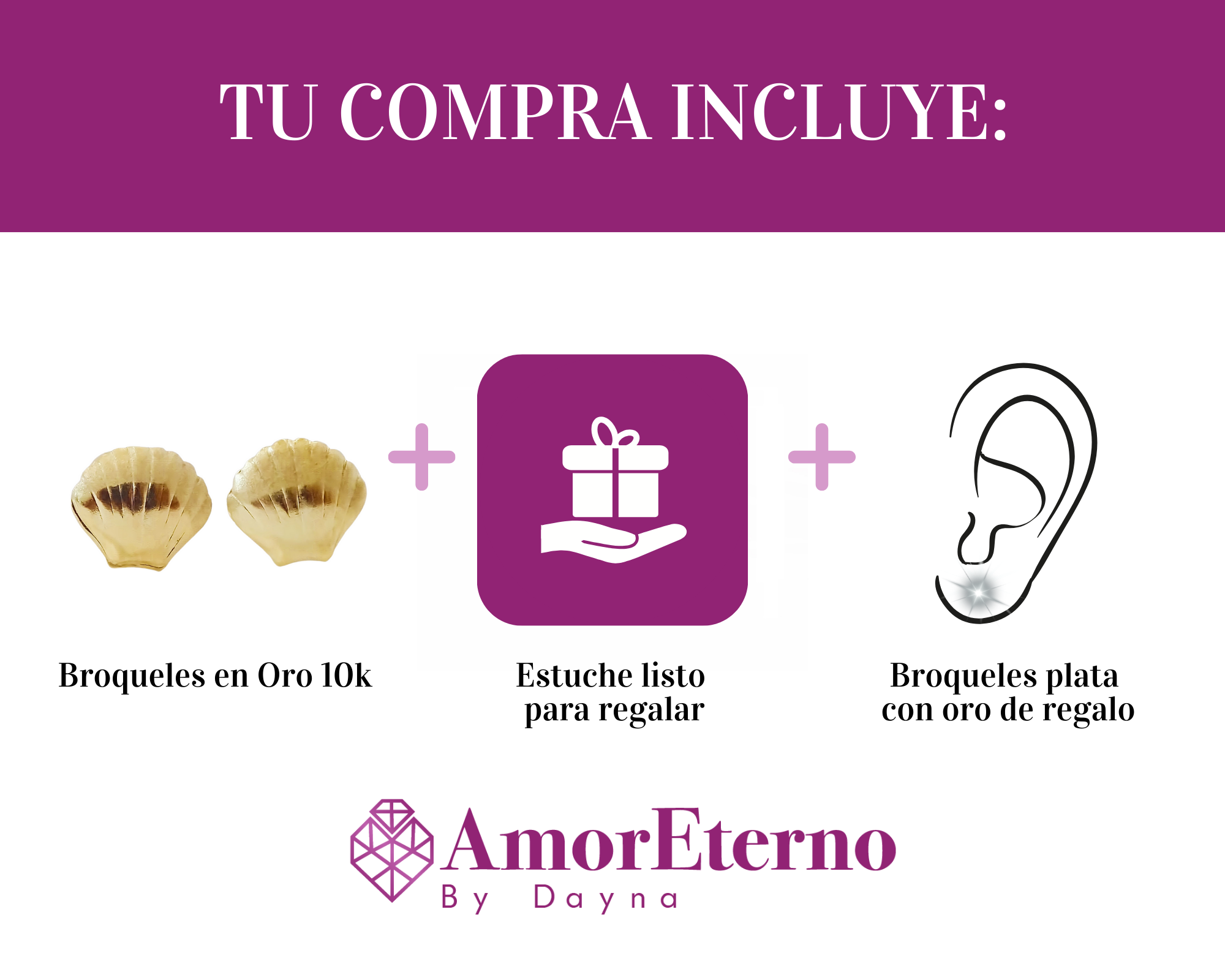 Amor Eterno - Broqueles Concha De Mar /Aretes Oro 10k