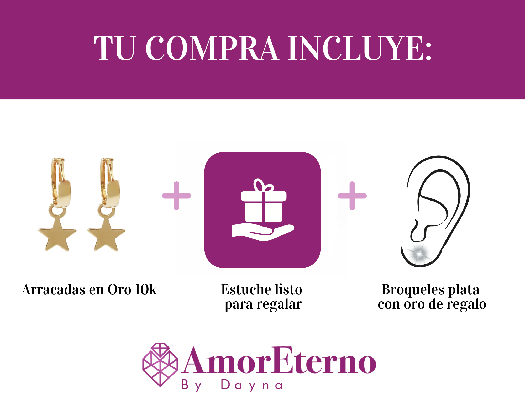 Amor Eterno - Arracadas Huggie Mini / Aretes Oro 10k