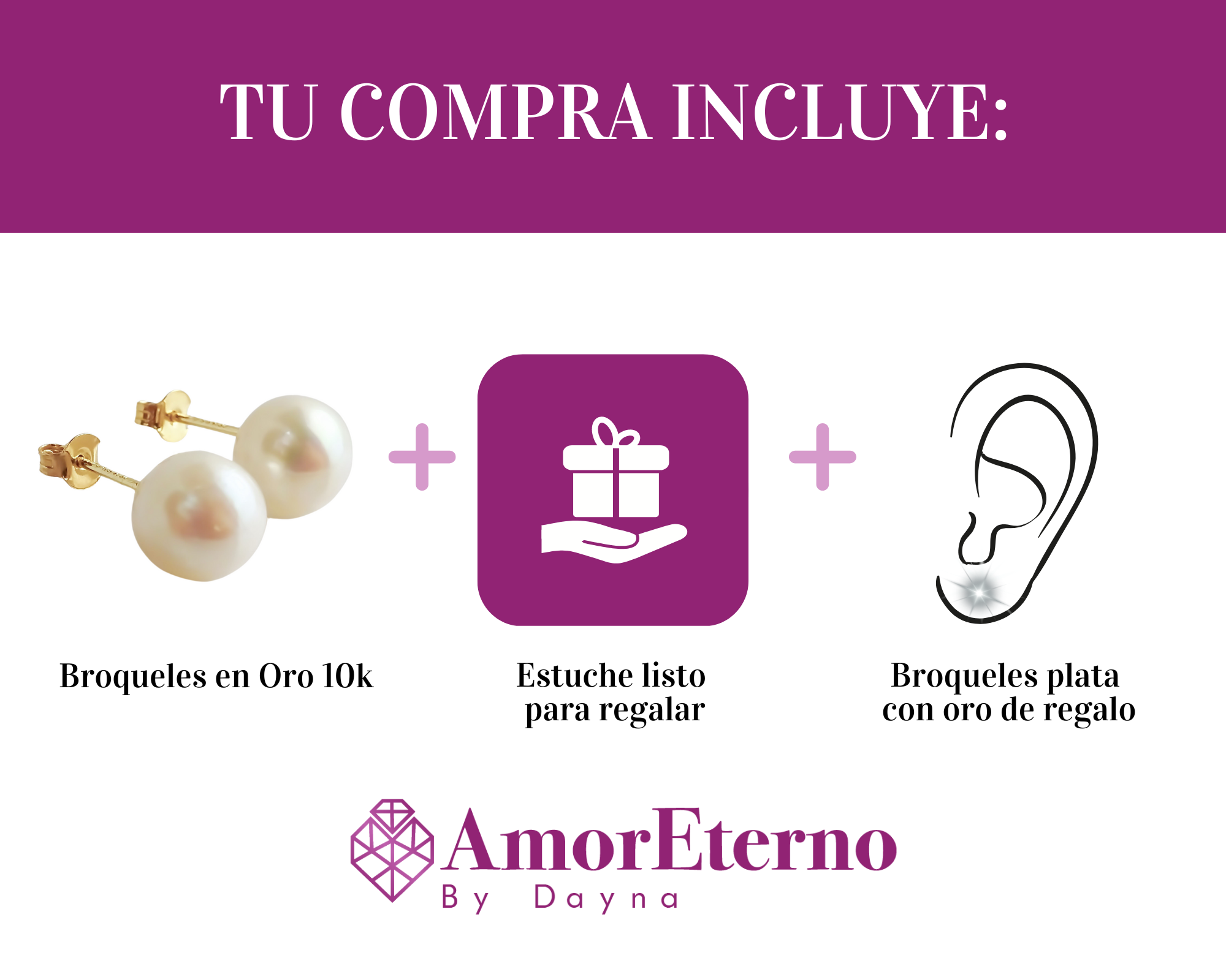 Amor Eterno - Broqueles / Perla Chica 6mm / Aretes Oro 10k
