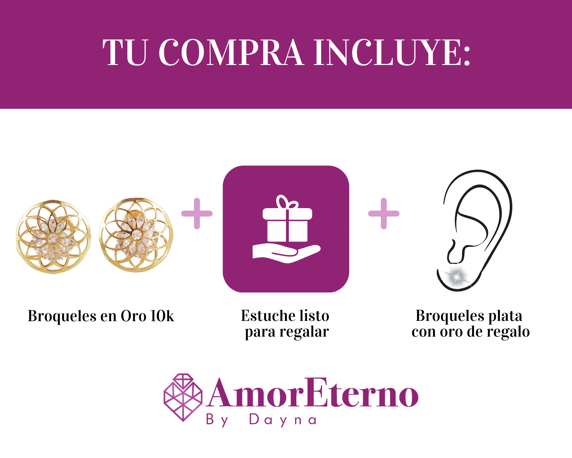 Amor Eterno - Broqueles / Flor Mandala Grande / Oro 10k