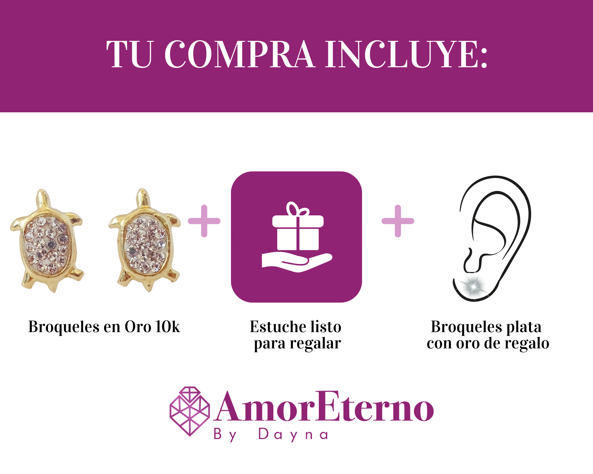 Amor Eterno - Broqueles Aretes / Tortuga Diamantes / Oro 10k
