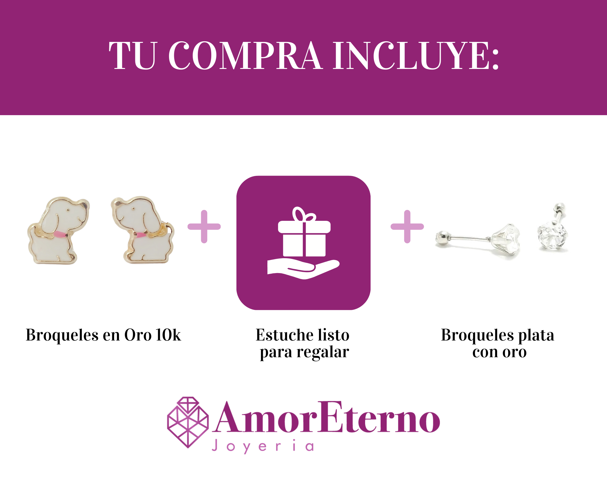 Amor Eterno - Broqueles Deluxe Perrito / Aretes / Oro 10k