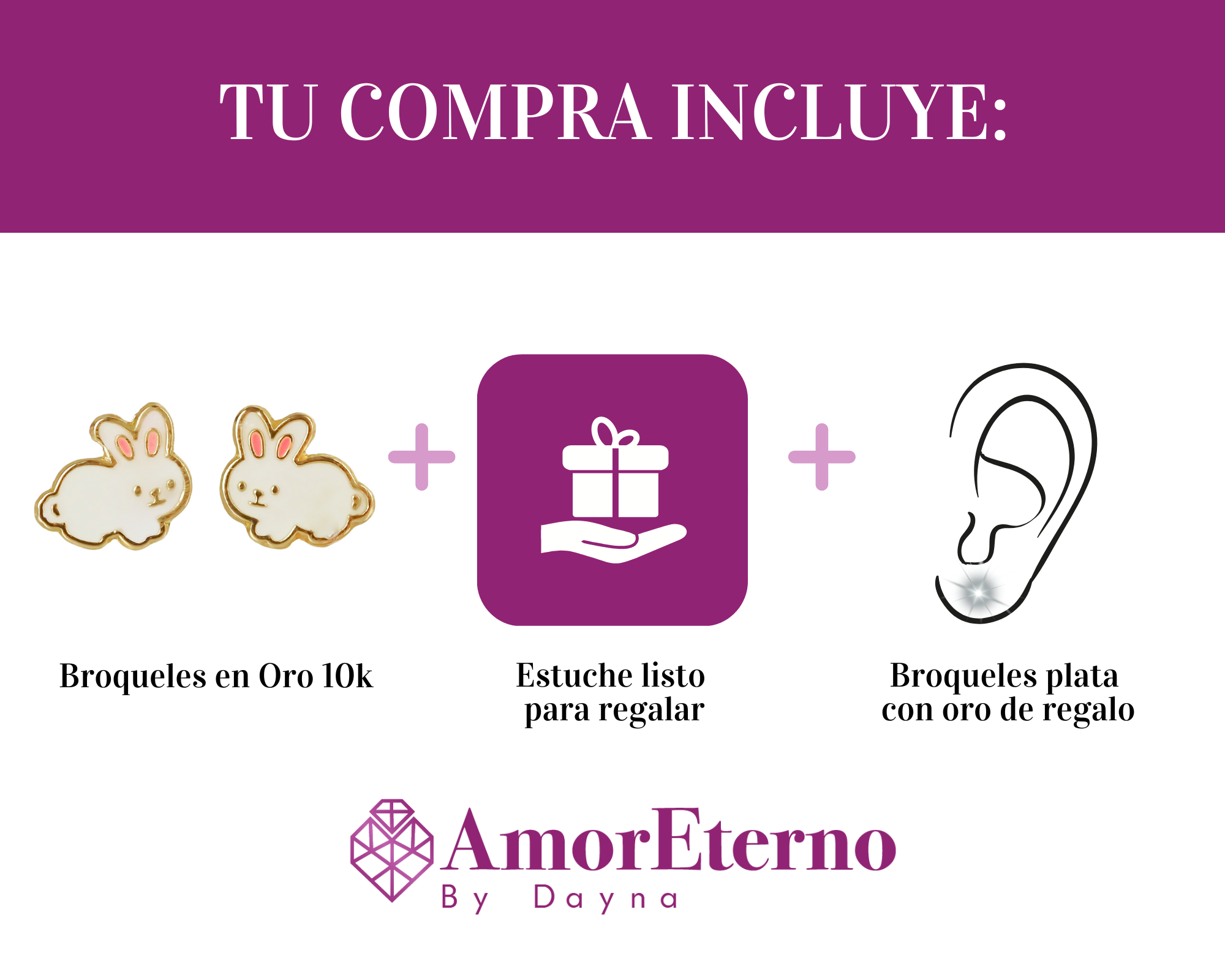 Amor Eterno - Broqueles Conejito Aretes / Oro 10k