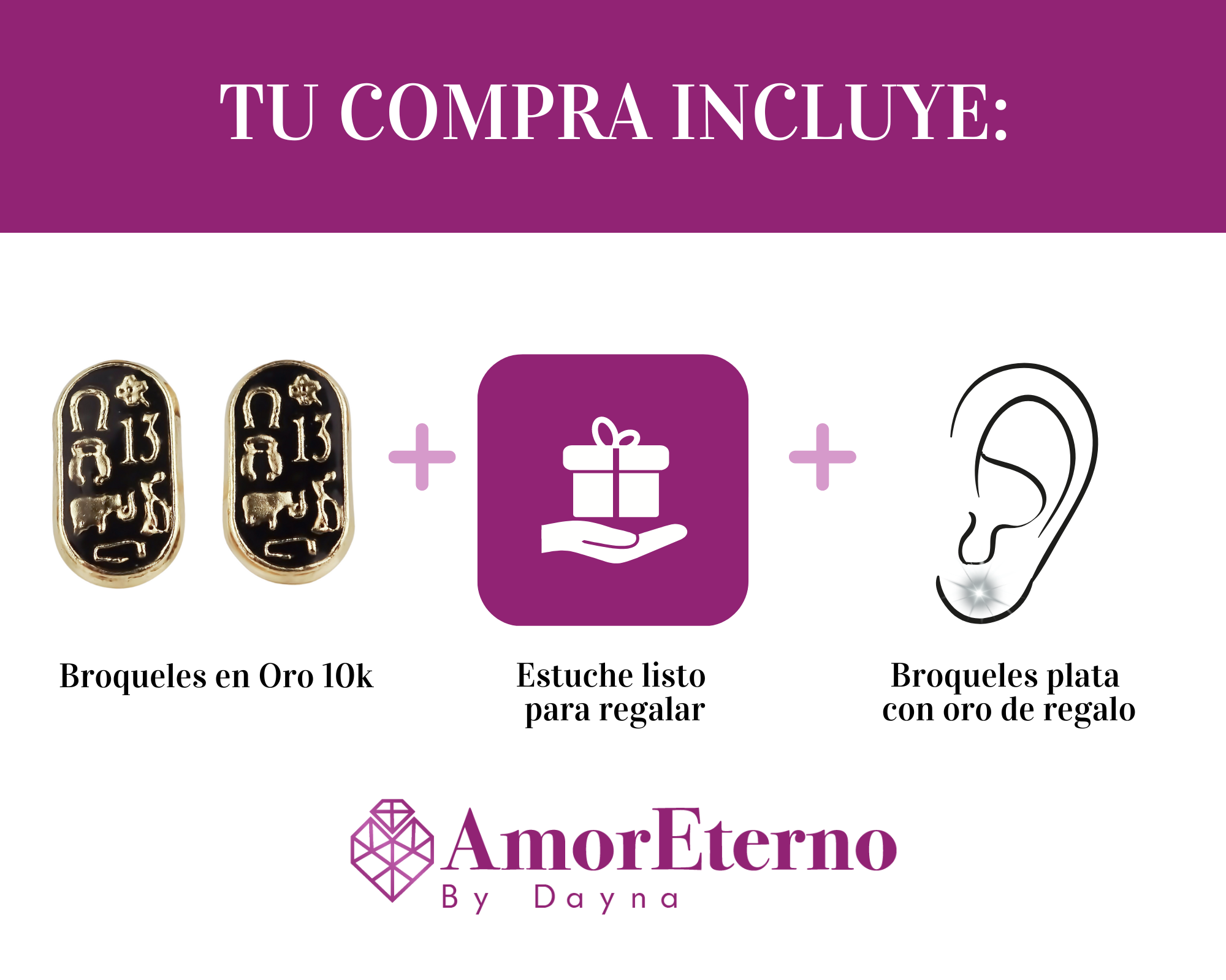 Amor Eterno - Broqueles Runa Buena Suerte / Aretes Oro 10k